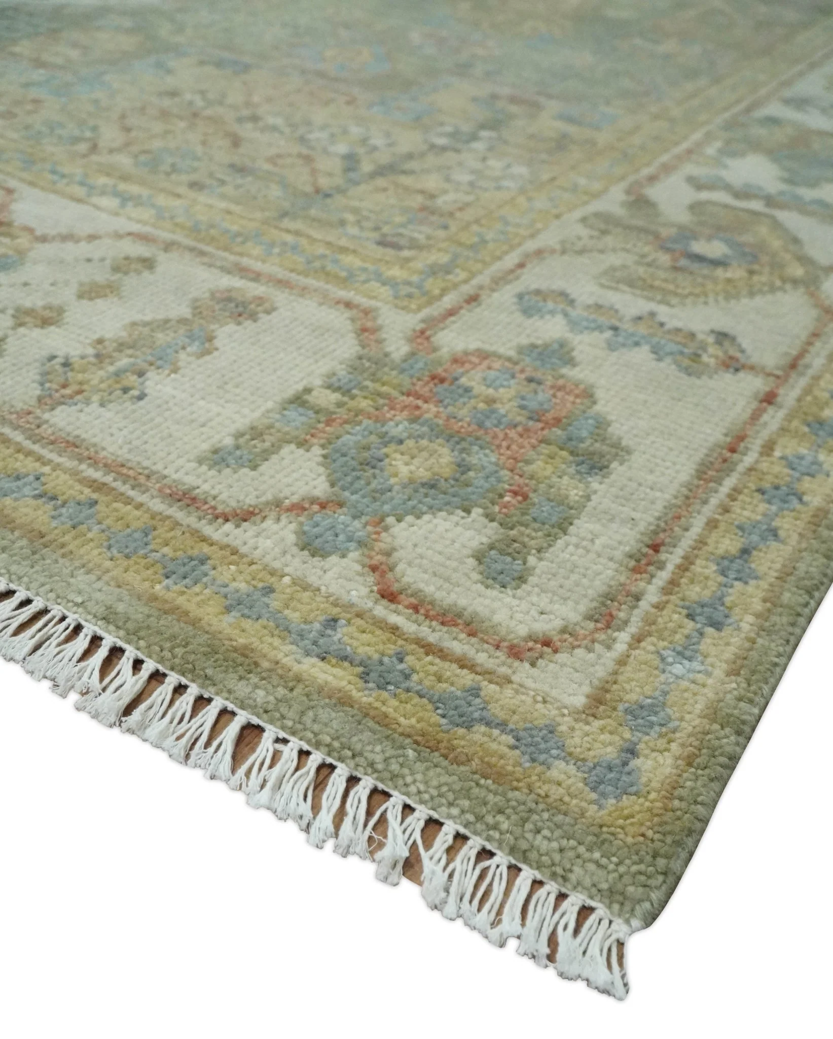 8x10 Hand Knotted Olive and Ivory Traditional Vintage Heriz Serapi Antique Wool Rug | TRDCP1076S - Image 5