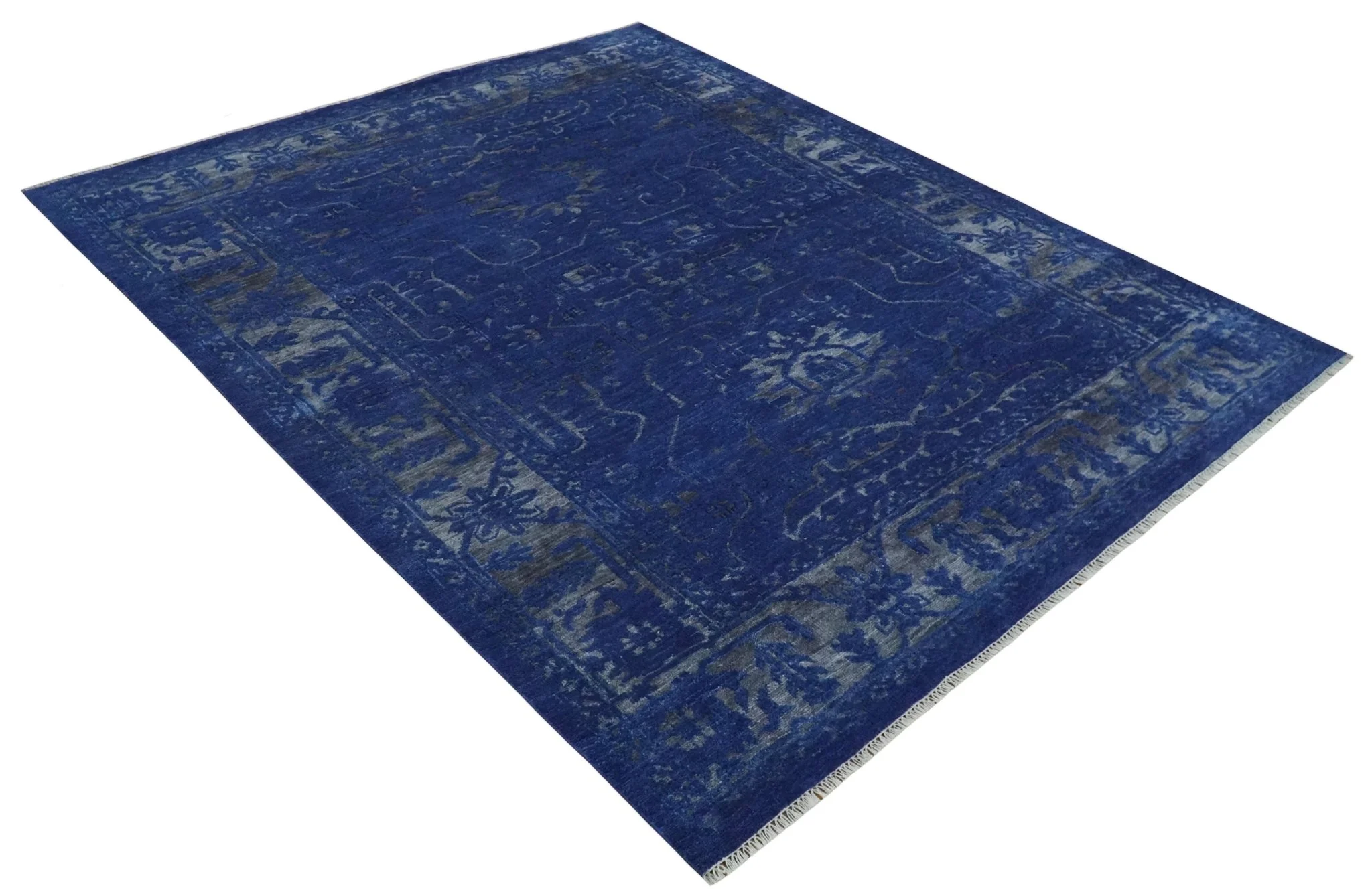 8x10 Hand Knotted Oriental Oushak Blue and Silver Wool Area Rug | TRDCP1507810S - Image 2