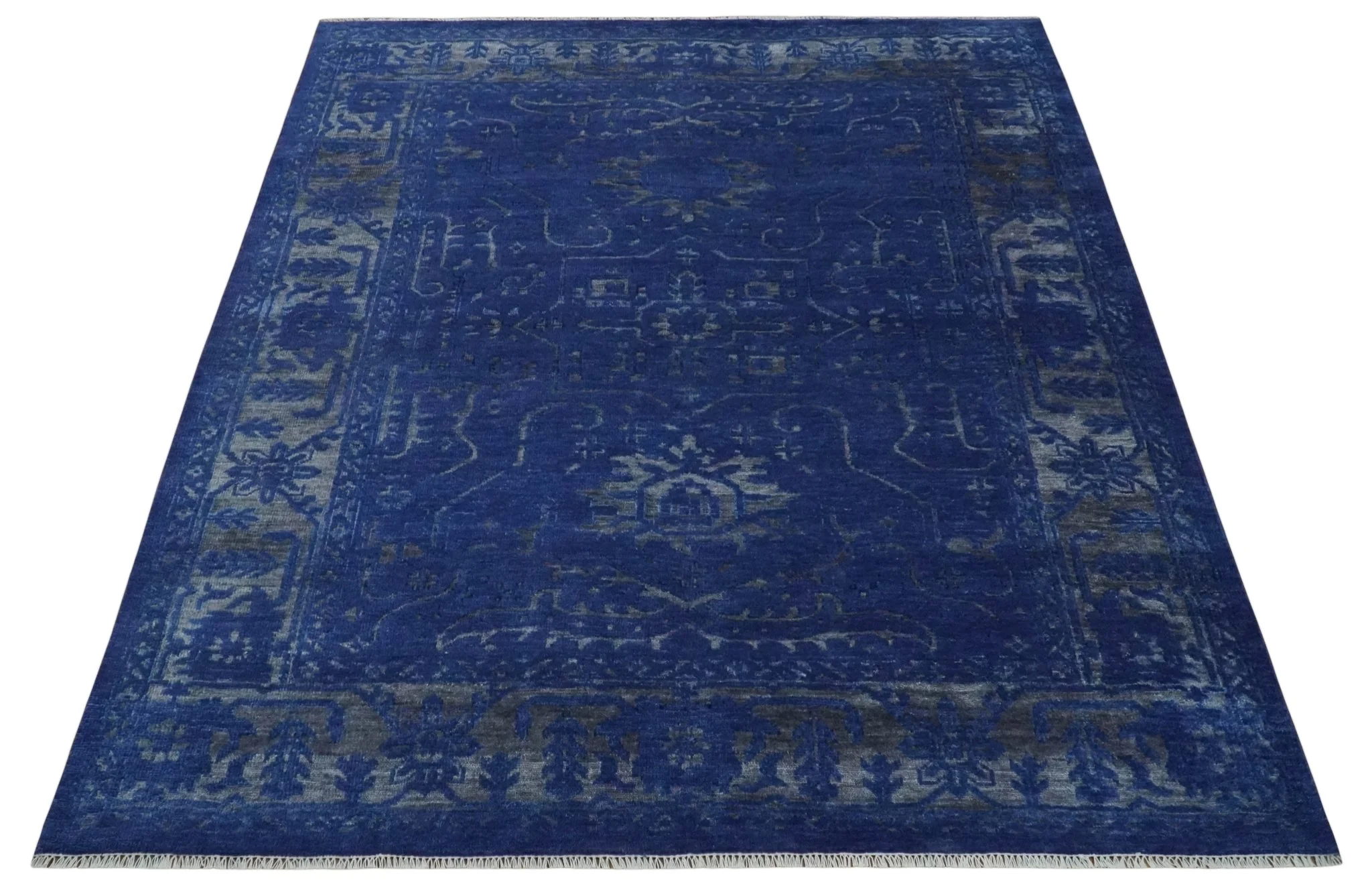 8x10 Hand Knotted Oriental Oushak Blue and Silver Wool Area Rug | TRDCP1507810S - Image 3