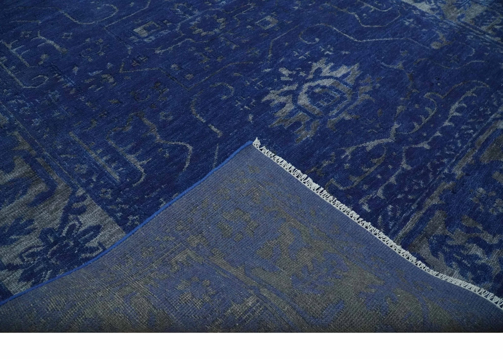 8x10 Hand Knotted Oriental Oushak Blue and Silver Wool Area Rug | TRDCP1507810S - Image 4