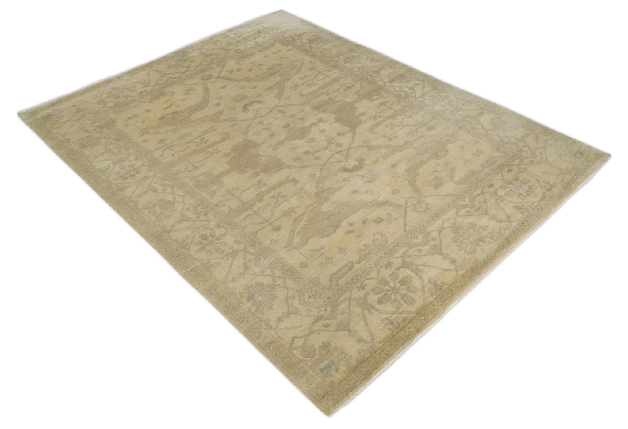 Antique Finish Hand Knotted 8x10 Beige and Brown Traditional Oushak Area Rug - Image 10