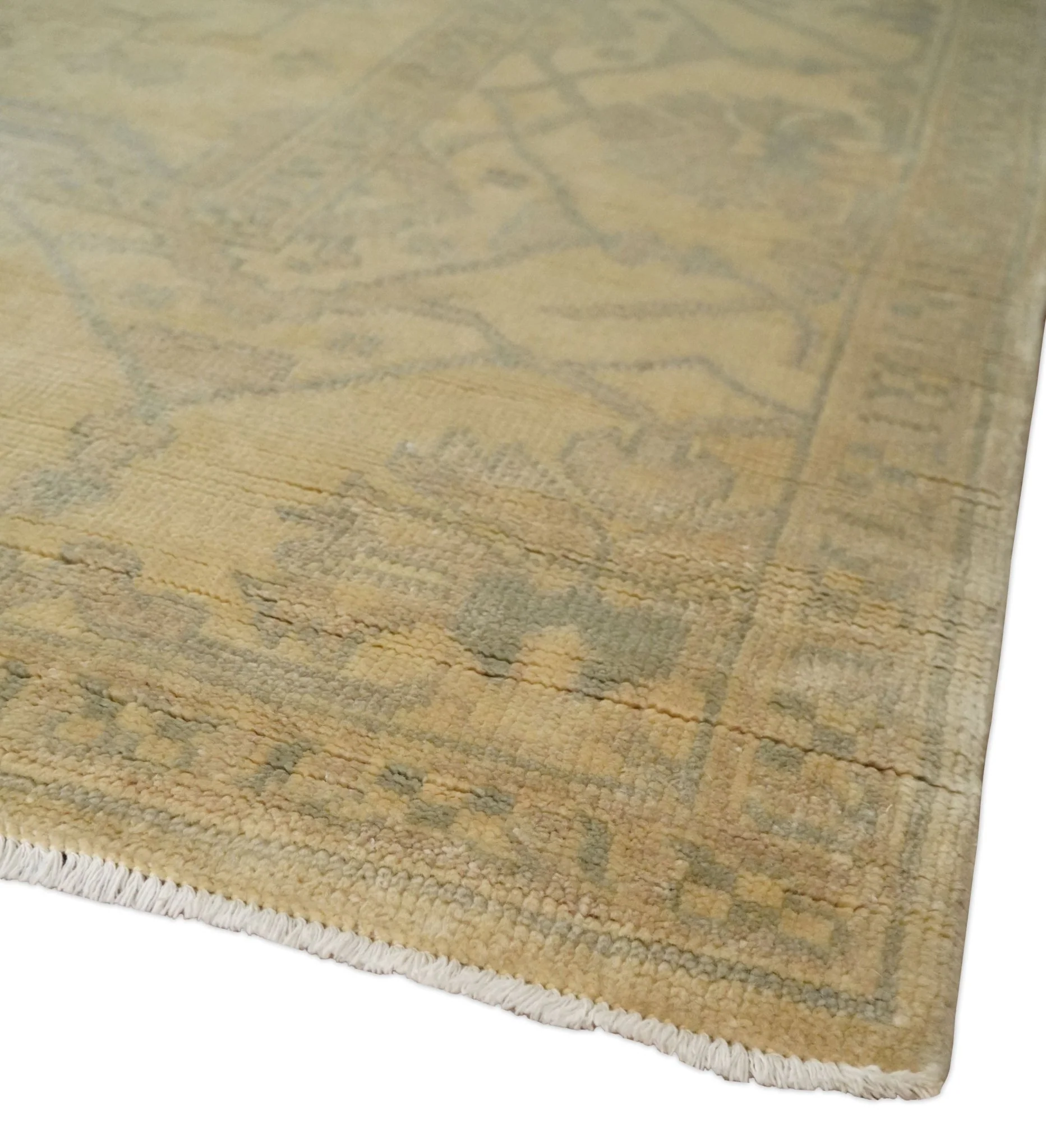 Antique Finish Hand Knotted 8x10 Beige and Brown Traditional Oushak Area Rug - Image 5