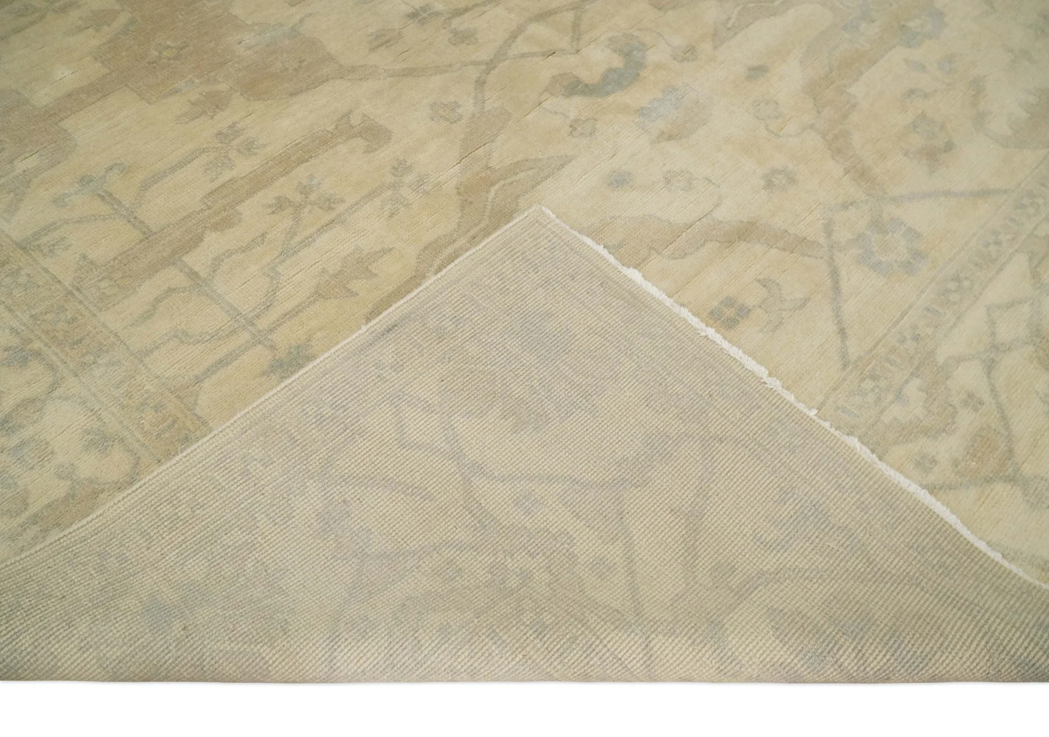 Antique Finish Hand Knotted 8x10 Beige and Brown Traditional Oushak Area Rug - Image 8