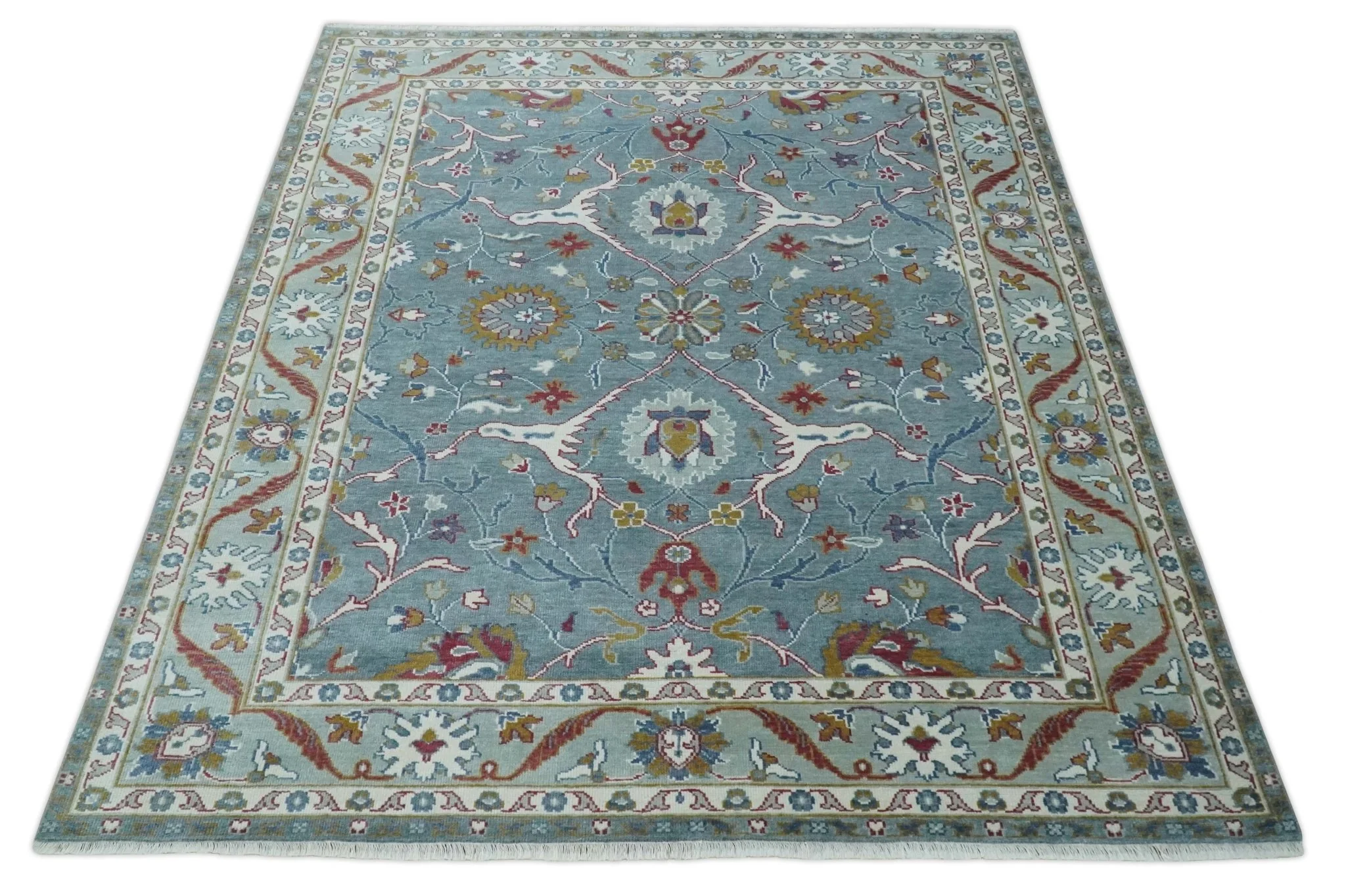 8x10 Hand Knotted Oriental Oushak Gray and Silver Wool Area Rug - Image 10