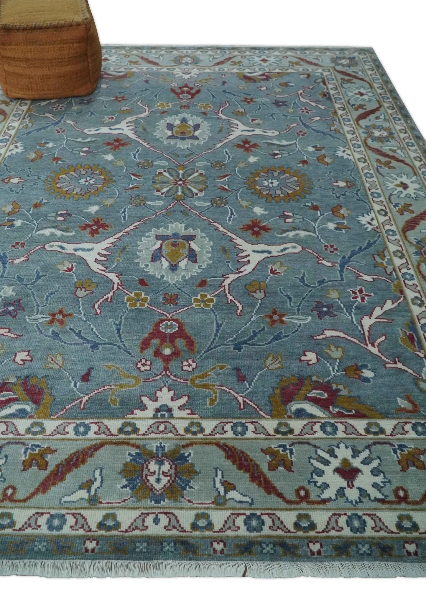 8x10 Hand Knotted Oriental Oushak Gray and Silver Wool Area Rug - Image 3