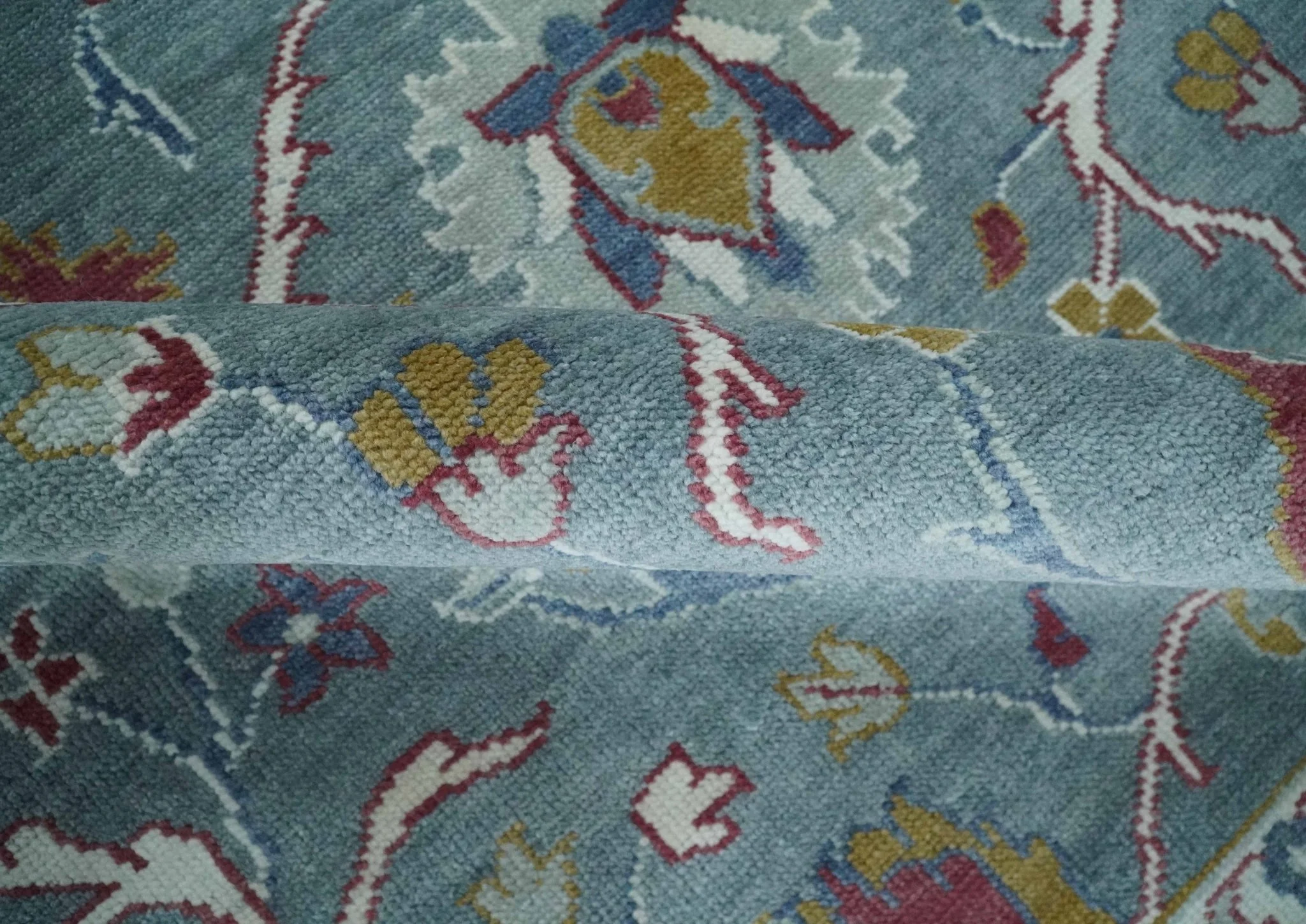 8x10 Hand Knotted Oriental Oushak Gray and Silver Wool Area Rug - Image 6