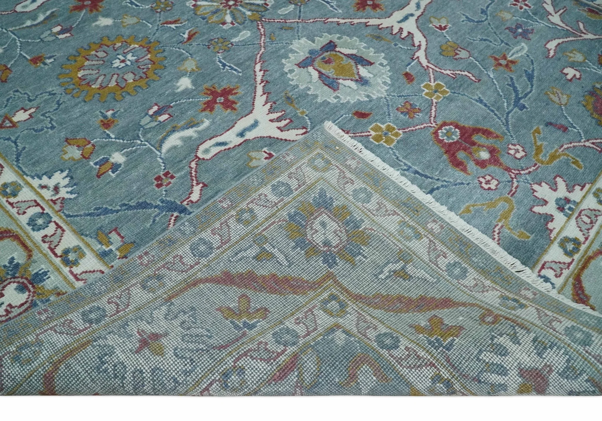 8x10 Hand Knotted Oriental Oushak Gray and Silver Wool Area Rug - Image 7