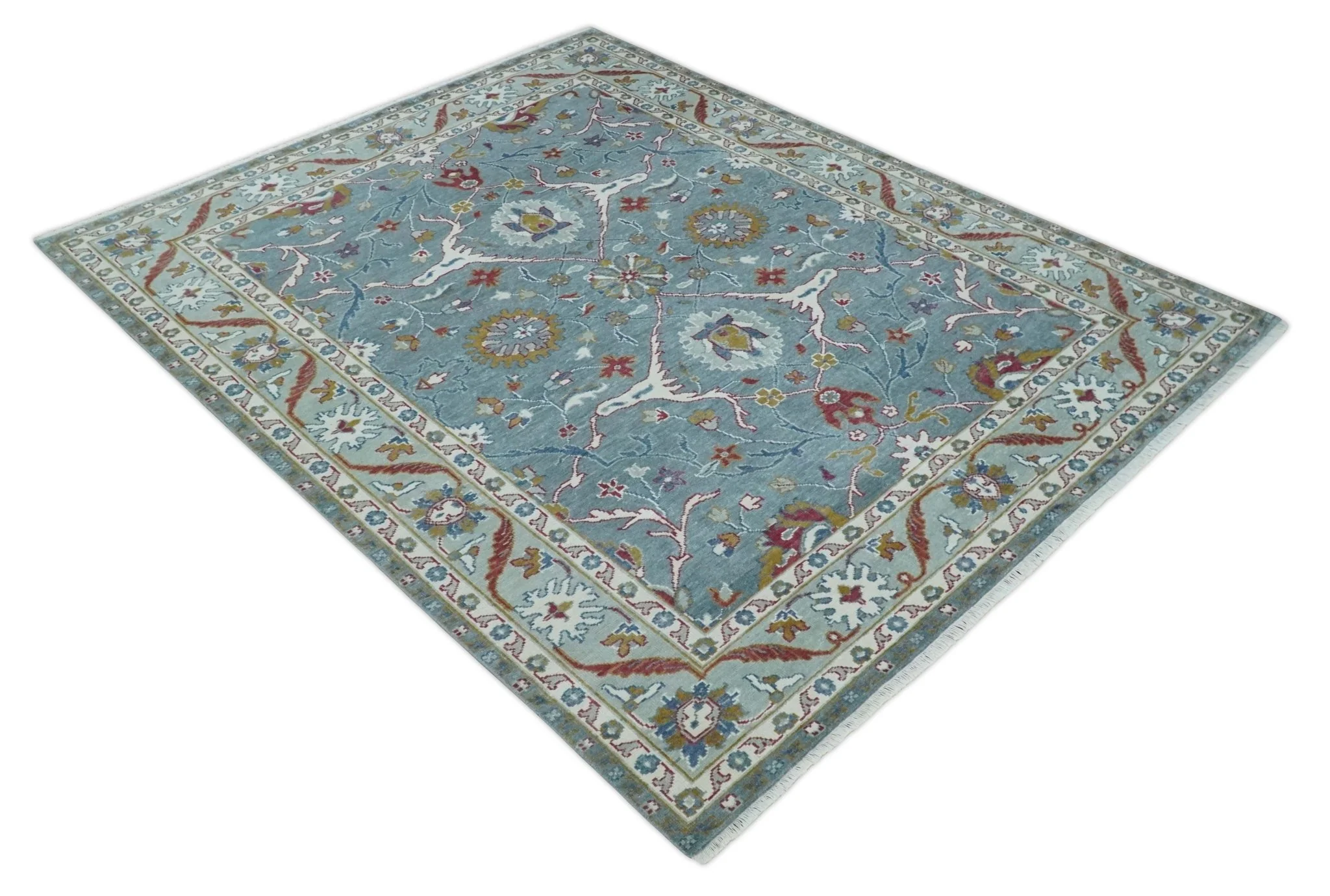 8x10 Hand Knotted Oriental Oushak Gray and Silver Wool Area Rug - Image 9