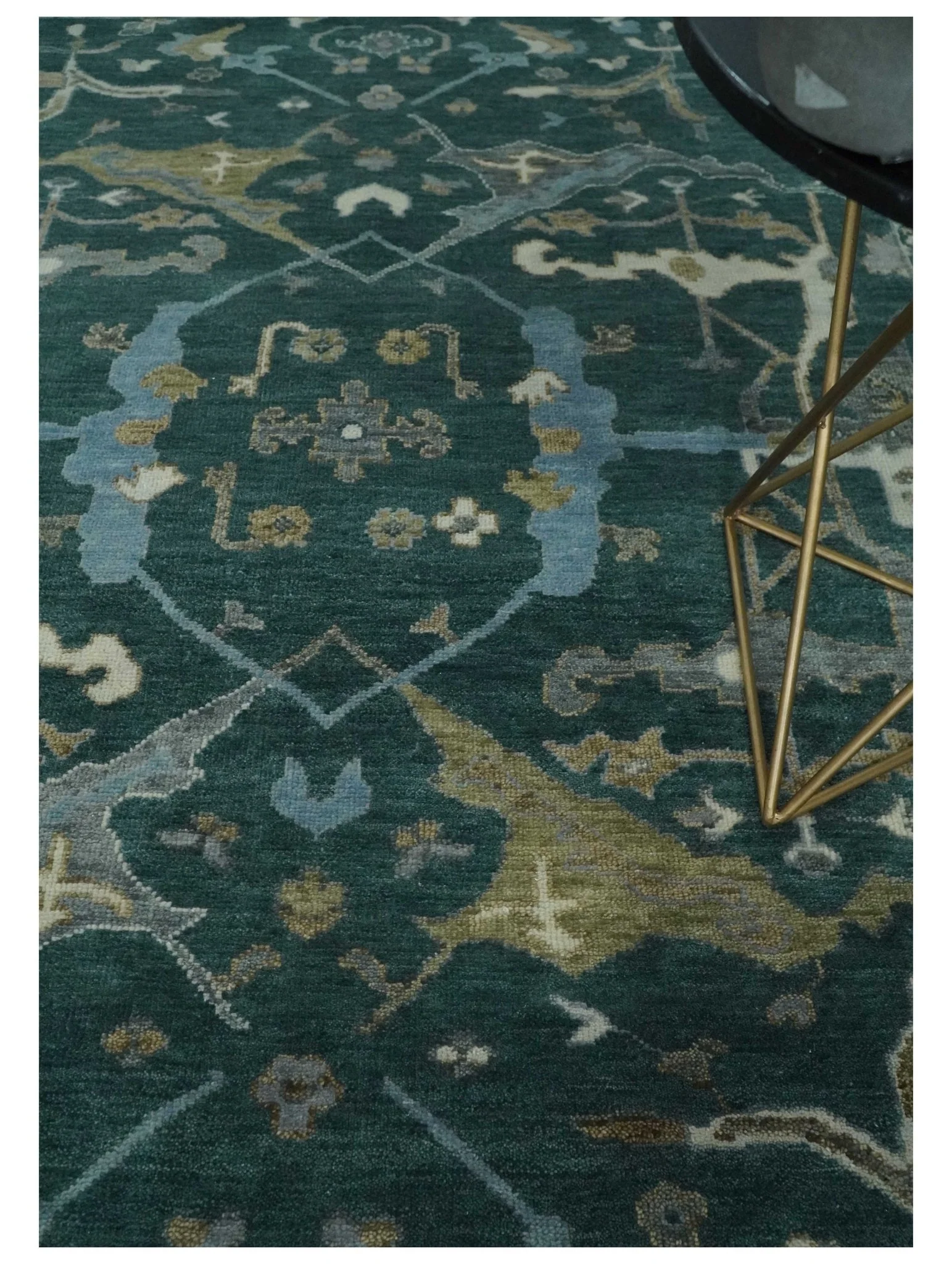 Antique 8x10 Hand Knotted Oriental Oushak Teal Green and Gray Wool Area Rug - Image 2