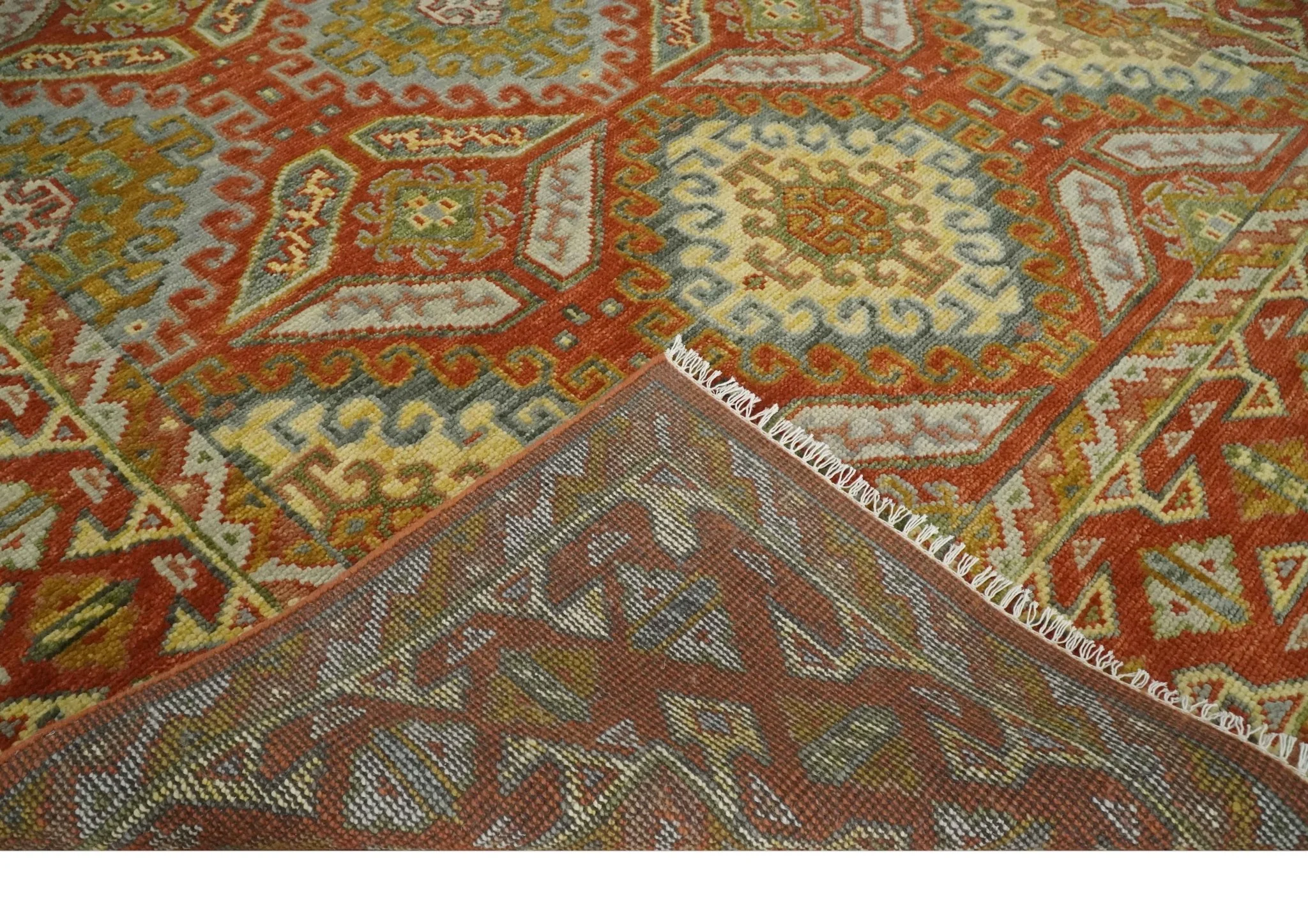 8x10 Hand Knotted Rust, Beige and Gray Oriental Traditional Wool Area Rug - Image 7