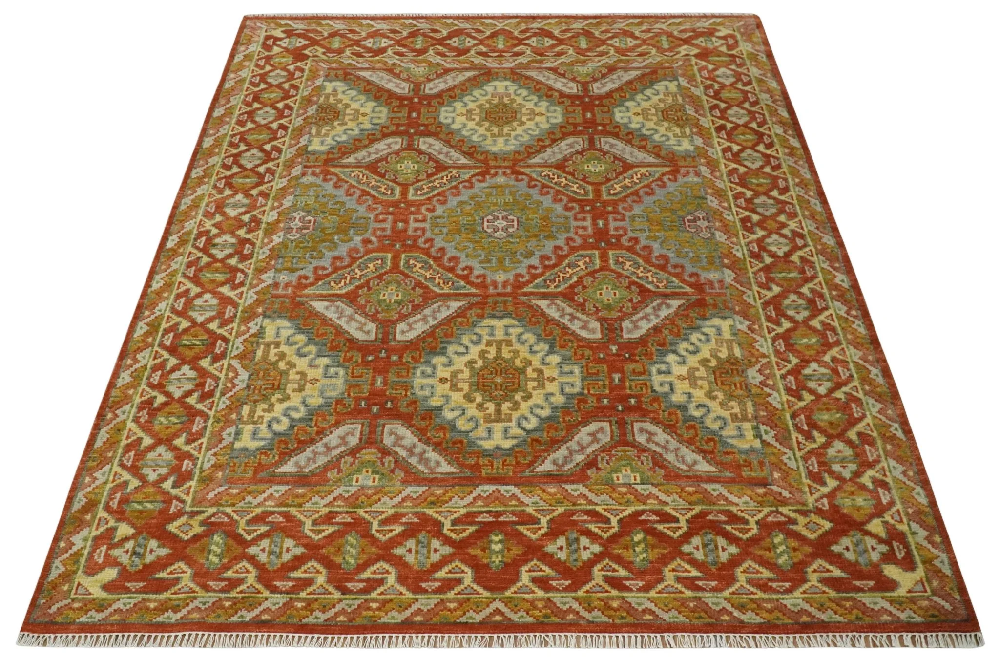 8x10 Hand Knotted Rust, Beige and Gray Oriental Traditional Wool Area Rug - Image 9