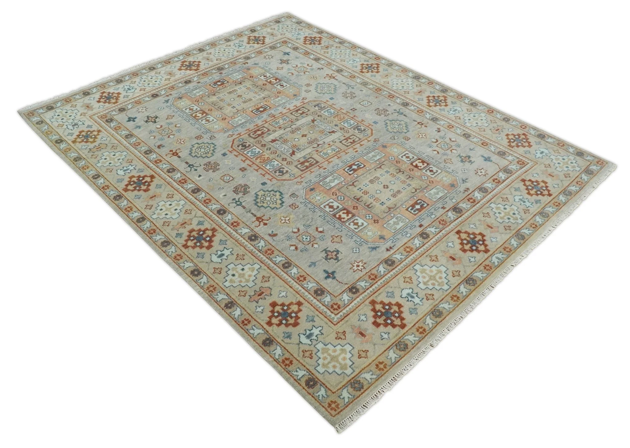 8x10 Hand Knotted Peach, Gray and Camel Traditional Persian Oushak Area Rug | TRDCP836810 - Image 10