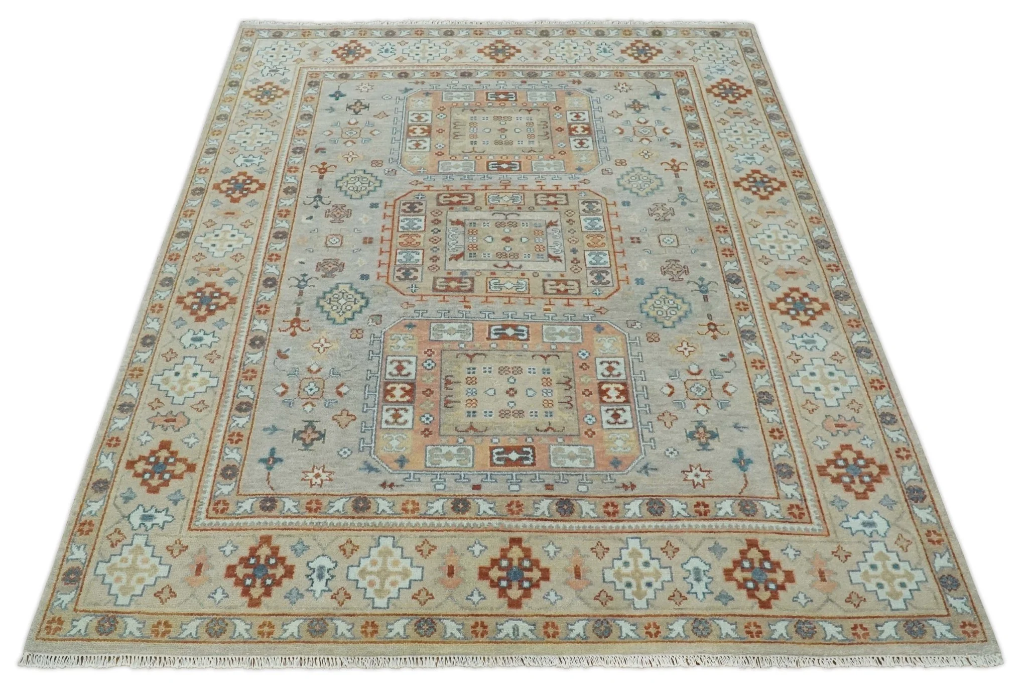 8x10 Hand Knotted Peach, Gray and Camel Traditional Persian Oushak Area Rug | TRDCP836810 - Image 11