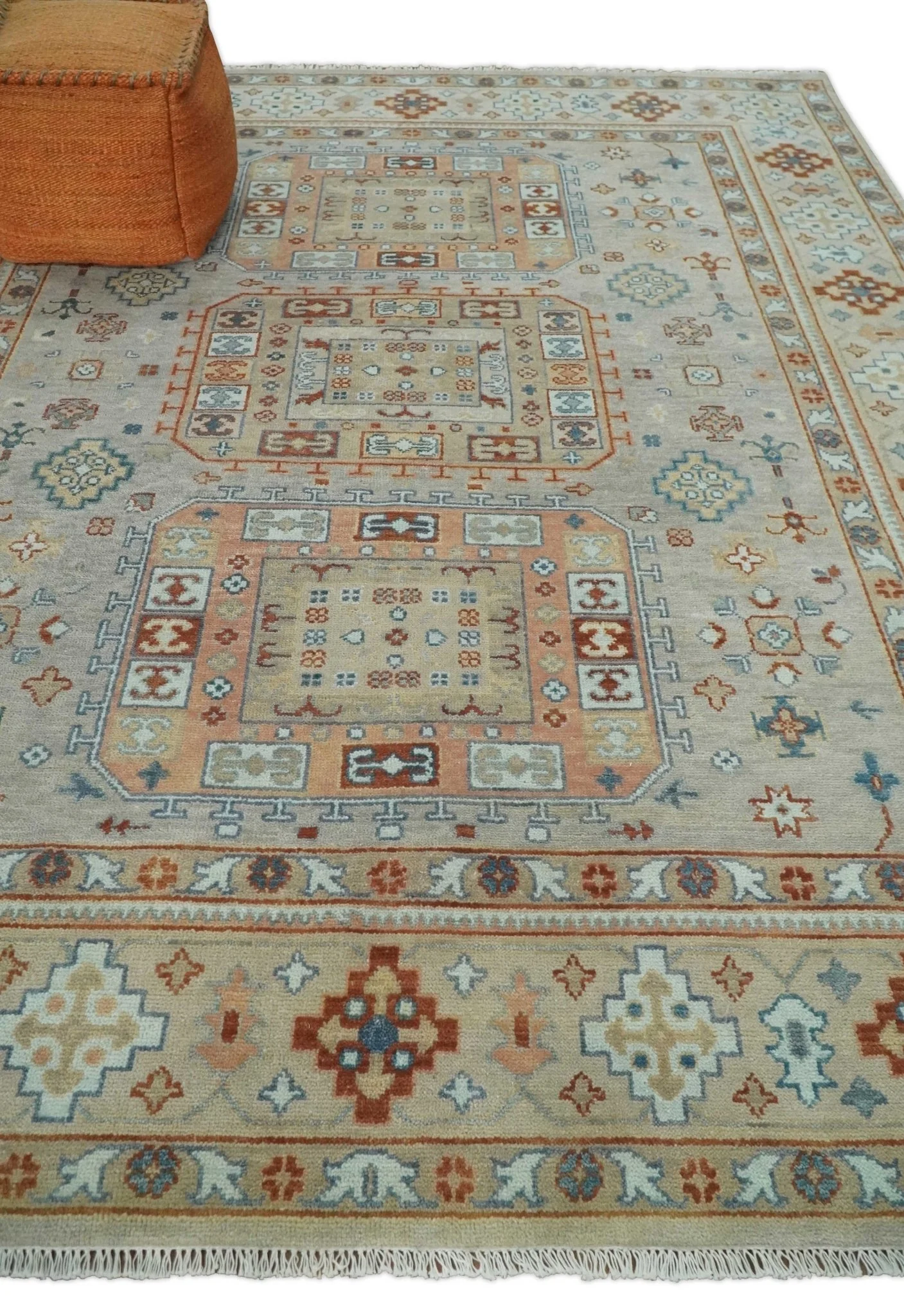 8x10 Hand Knotted Peach, Gray and Camel Traditional Persian Oushak Area Rug | TRDCP836810 - Image 3