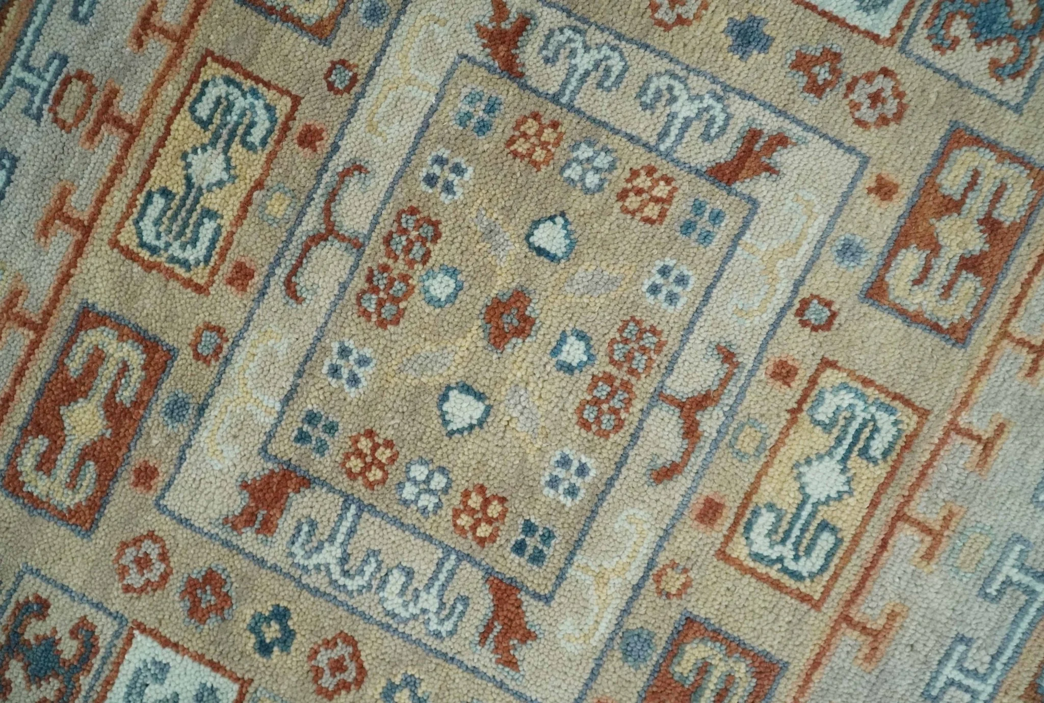 8x10 Hand Knotted Peach, Gray and Camel Traditional Persian Oushak Area Rug | TRDCP836810 - Image 4