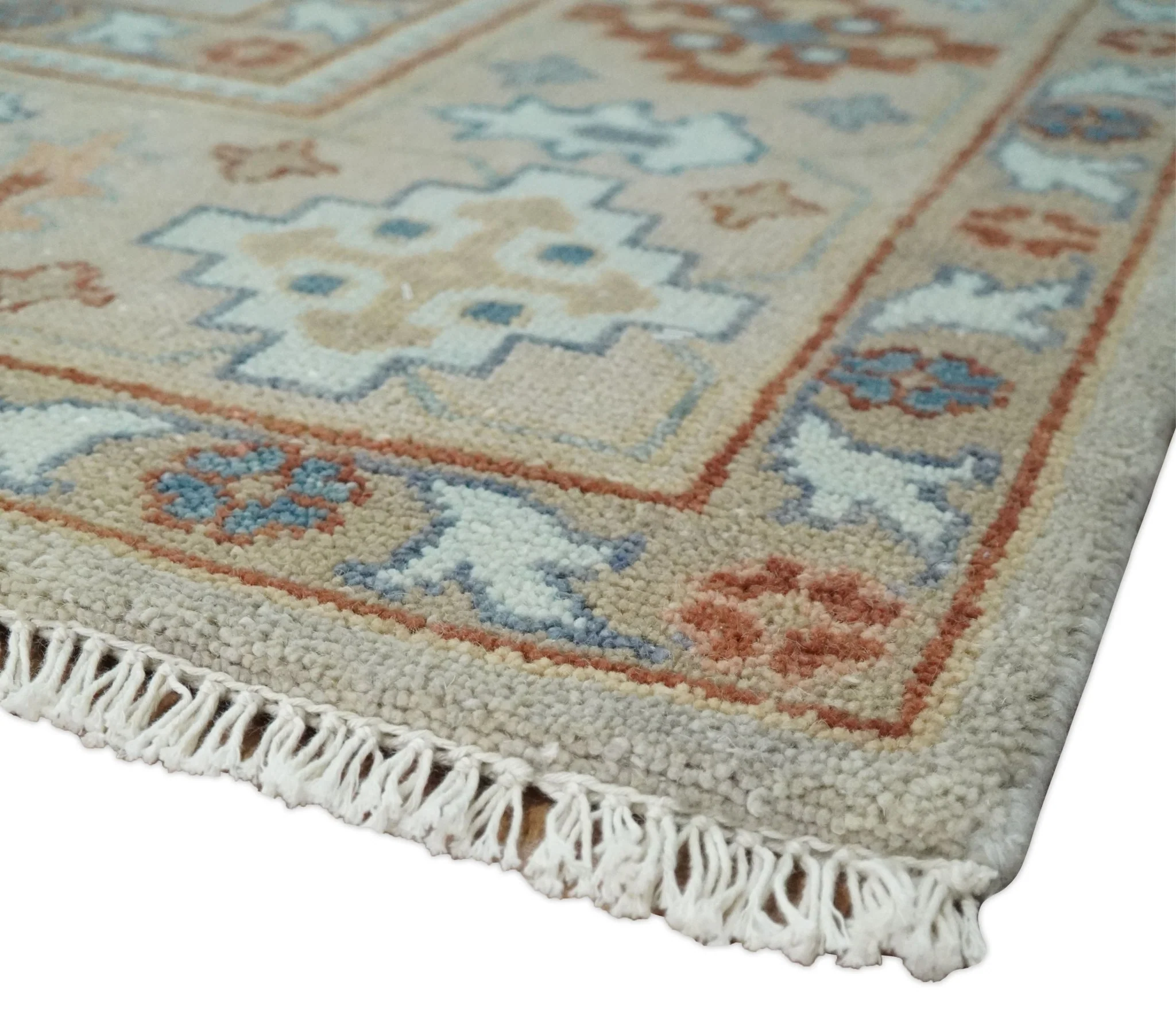 8x10 Hand Knotted Peach, Gray and Camel Traditional Persian Oushak Area Rug | TRDCP836810 - Image 5