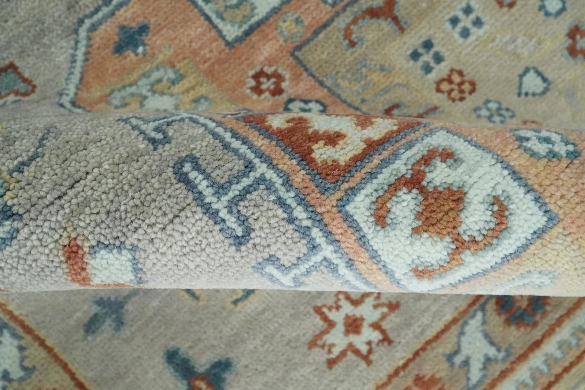 8x10 Hand Knotted Peach, Gray and Camel Traditional Persian Oushak Area Rug | TRDCP836810 - Image 6
