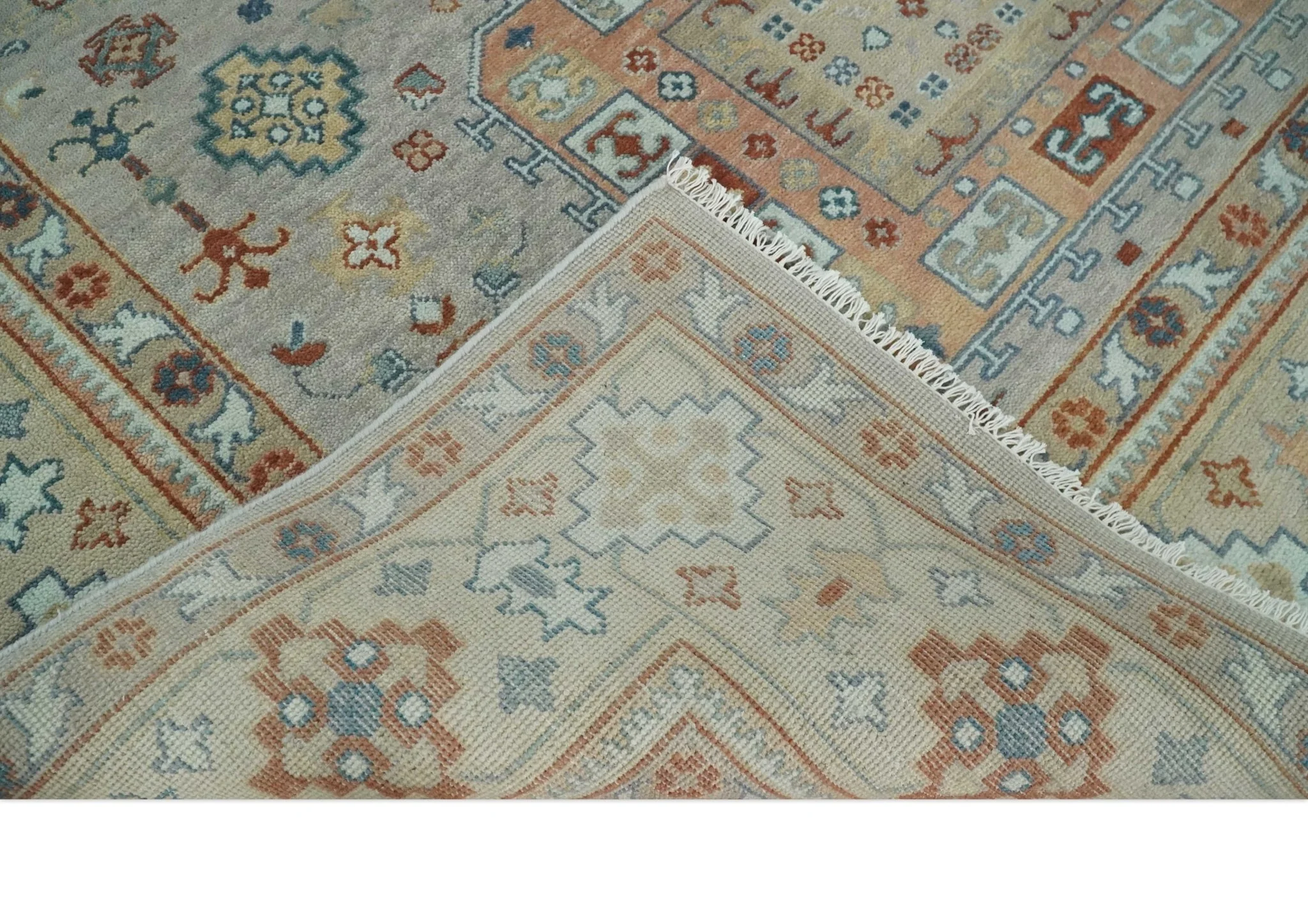 8x10 Hand Knotted Peach, Gray and Camel Traditional Persian Oushak Area Rug | TRDCP836810 - Image 7