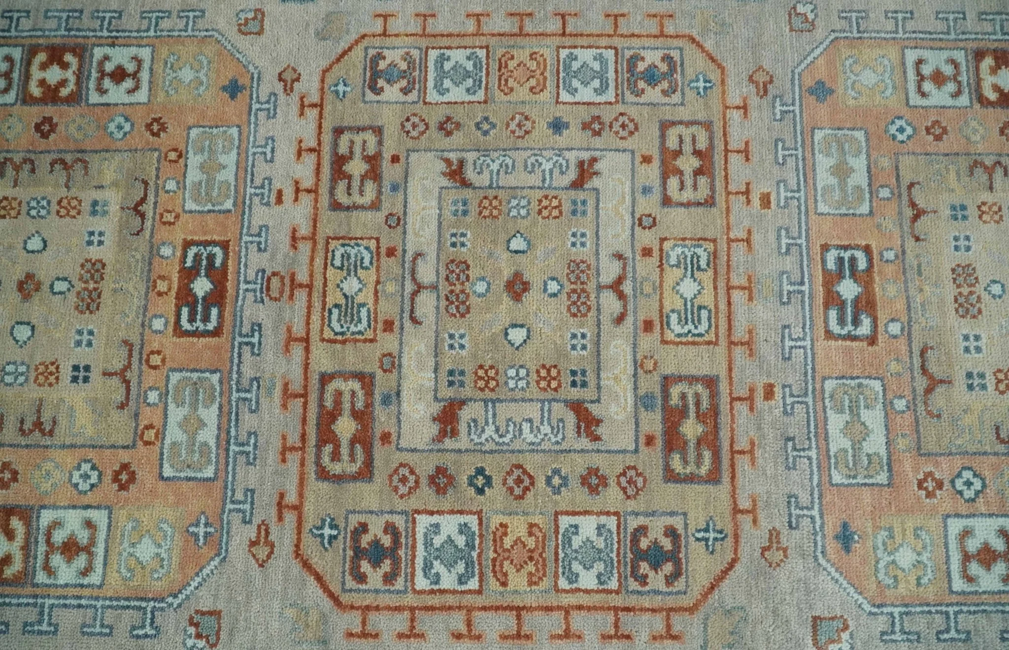 8x10 Hand Knotted Peach, Gray and Camel Traditional Persian Oushak Area Rug | TRDCP836810 - Image 9