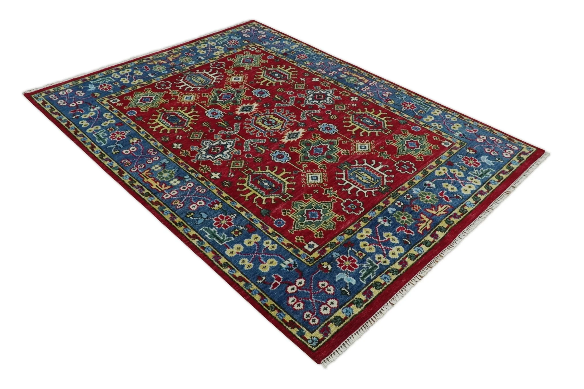 Custom Made Maroon and Blue Antique Turkish Kashgar Hand Knotted Red and Blue Traditional Oushak Wool Area Rug - Image 10