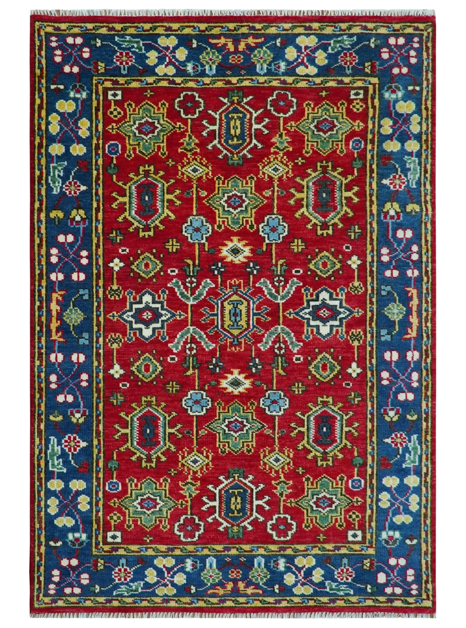 Custom Made Maroon and Blue Antique Turkish Kashgar Hand Knotted Red and Blue Traditional Oushak Wool Area Rug - Image 12
