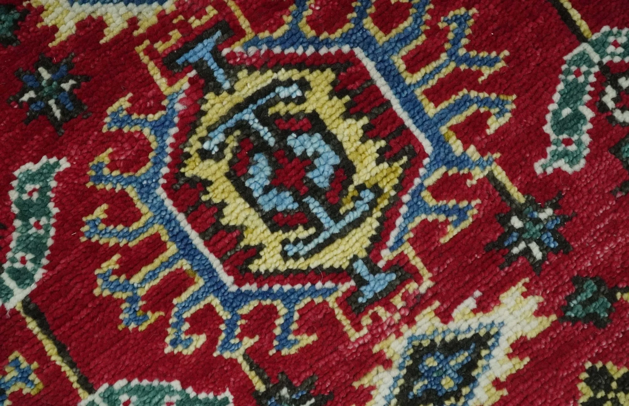 Custom Made Maroon and Blue Antique Turkish Kashgar Hand Knotted Red and Blue Traditional Oushak Wool Area Rug - Image 4