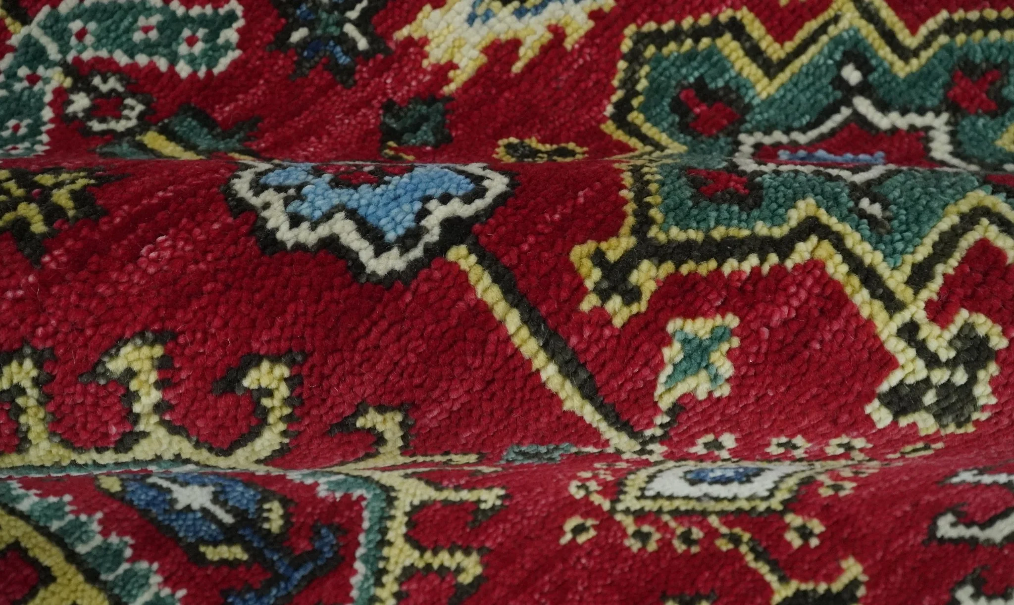 Custom Made Maroon and Blue Antique Turkish Kashgar Hand Knotted Red and Blue Traditional Oushak Wool Area Rug - Image 6