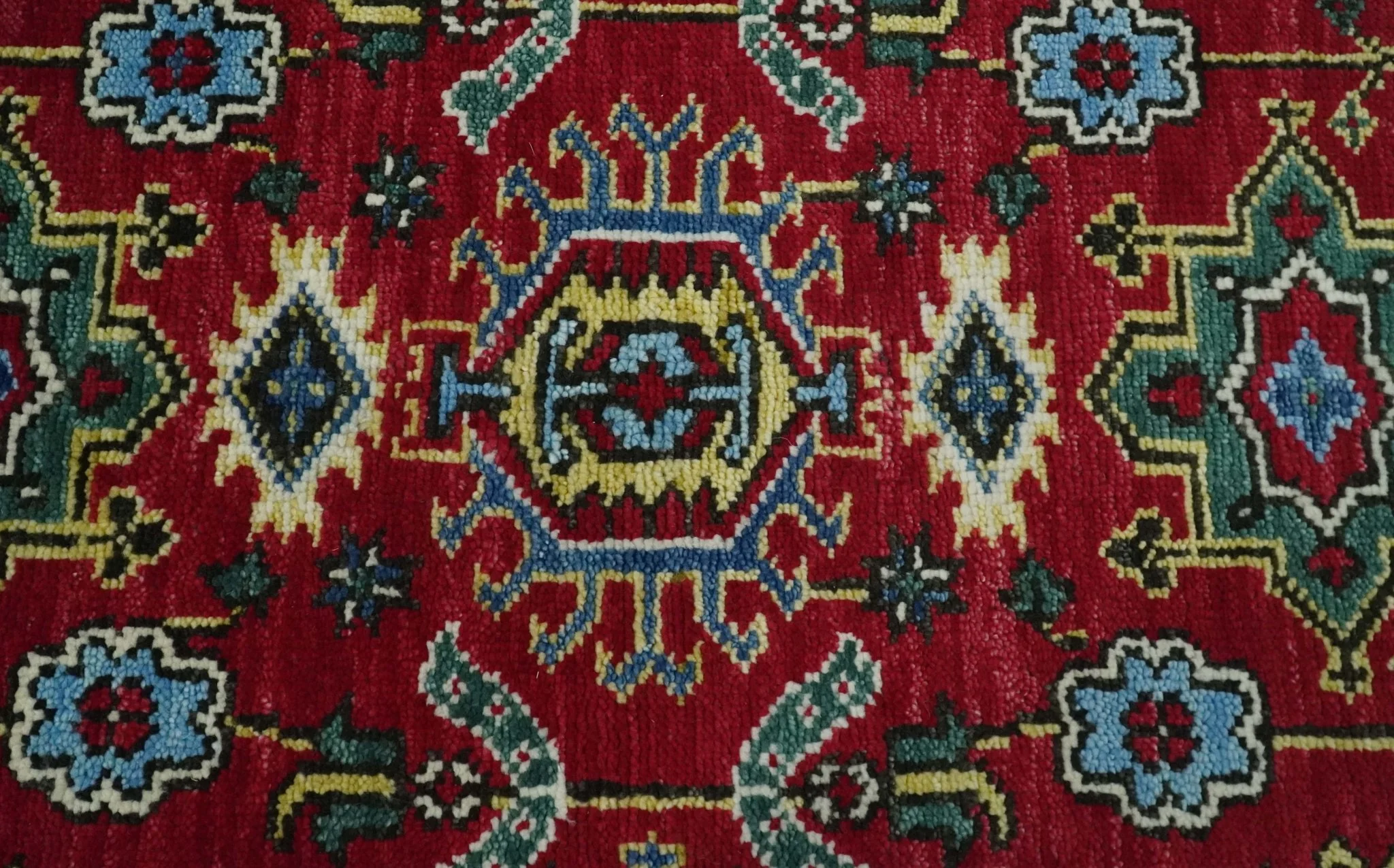 Custom Made Maroon and Blue Antique Turkish Kashgar Hand Knotted Red and Blue Traditional Oushak Wool Area Rug - Image 9