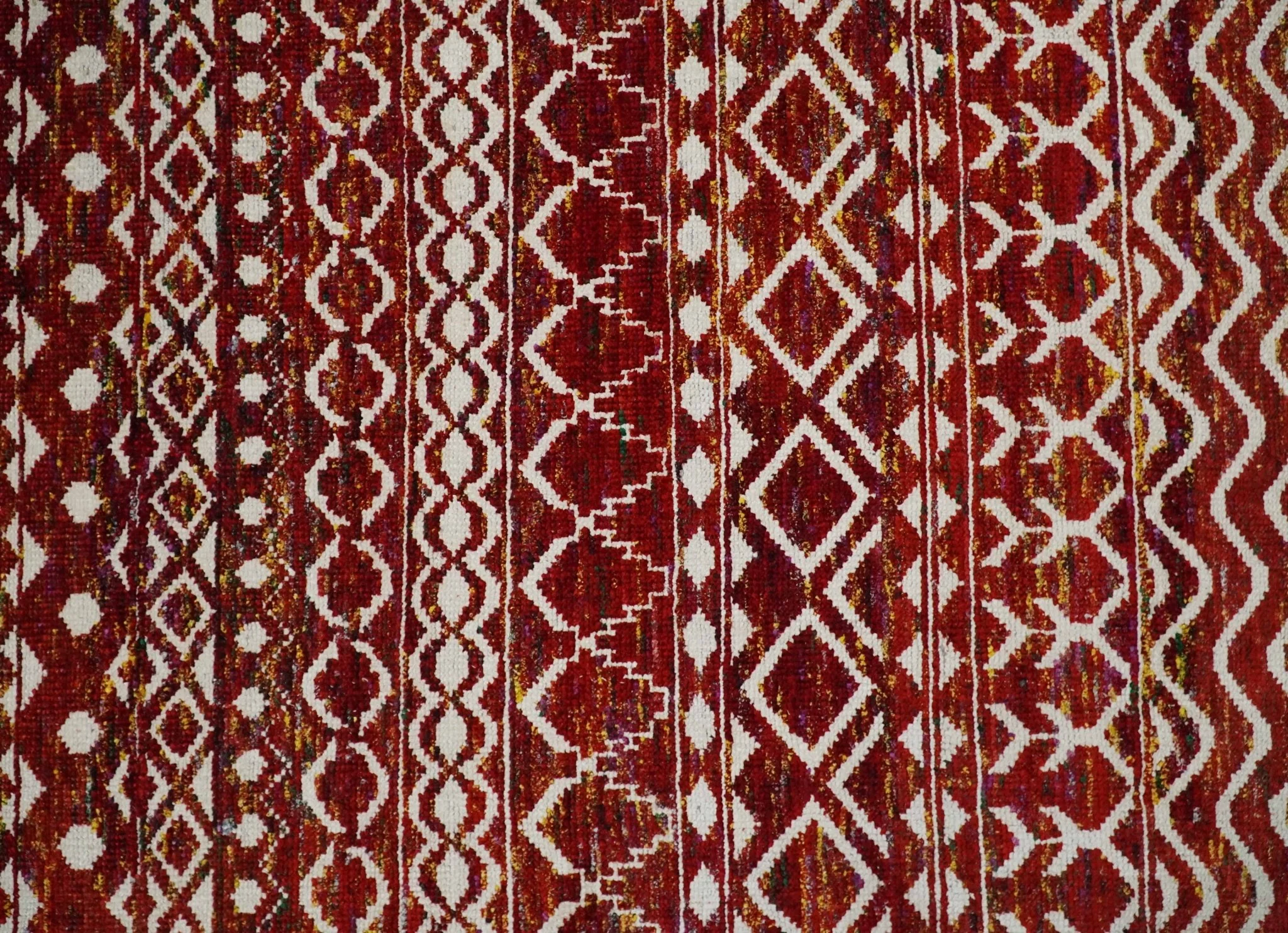 8x10 Hand Knotted Rust, Gold and White Modern Contemporary Southwestern Tribal Trellis Recycled Silk Area Rug | OP2 - Image 12