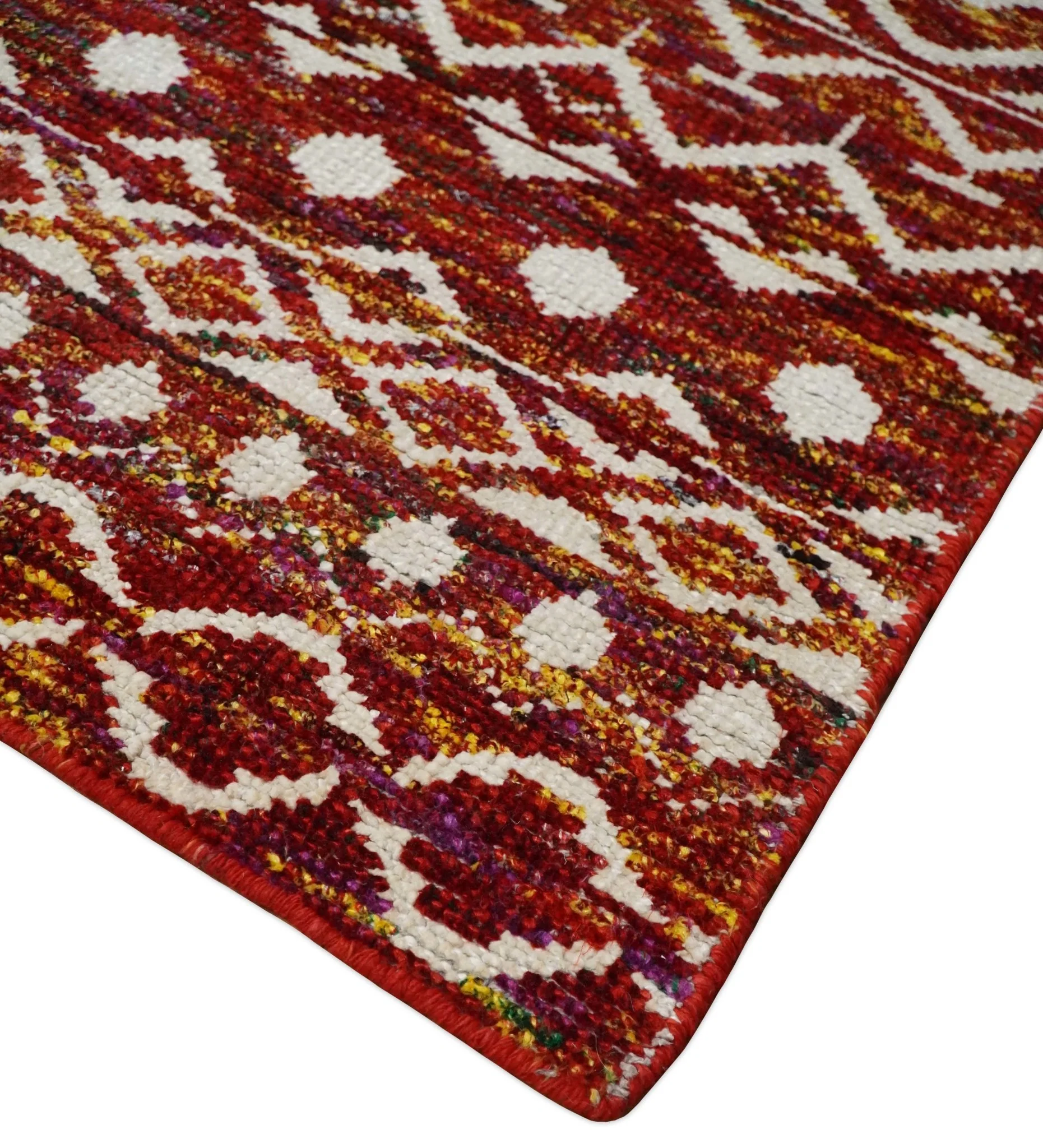 8x10 Hand Knotted Rust, Gold and White Modern Contemporary Southwestern Tribal Trellis Recycled Silk Area Rug | OP2 - Image 5