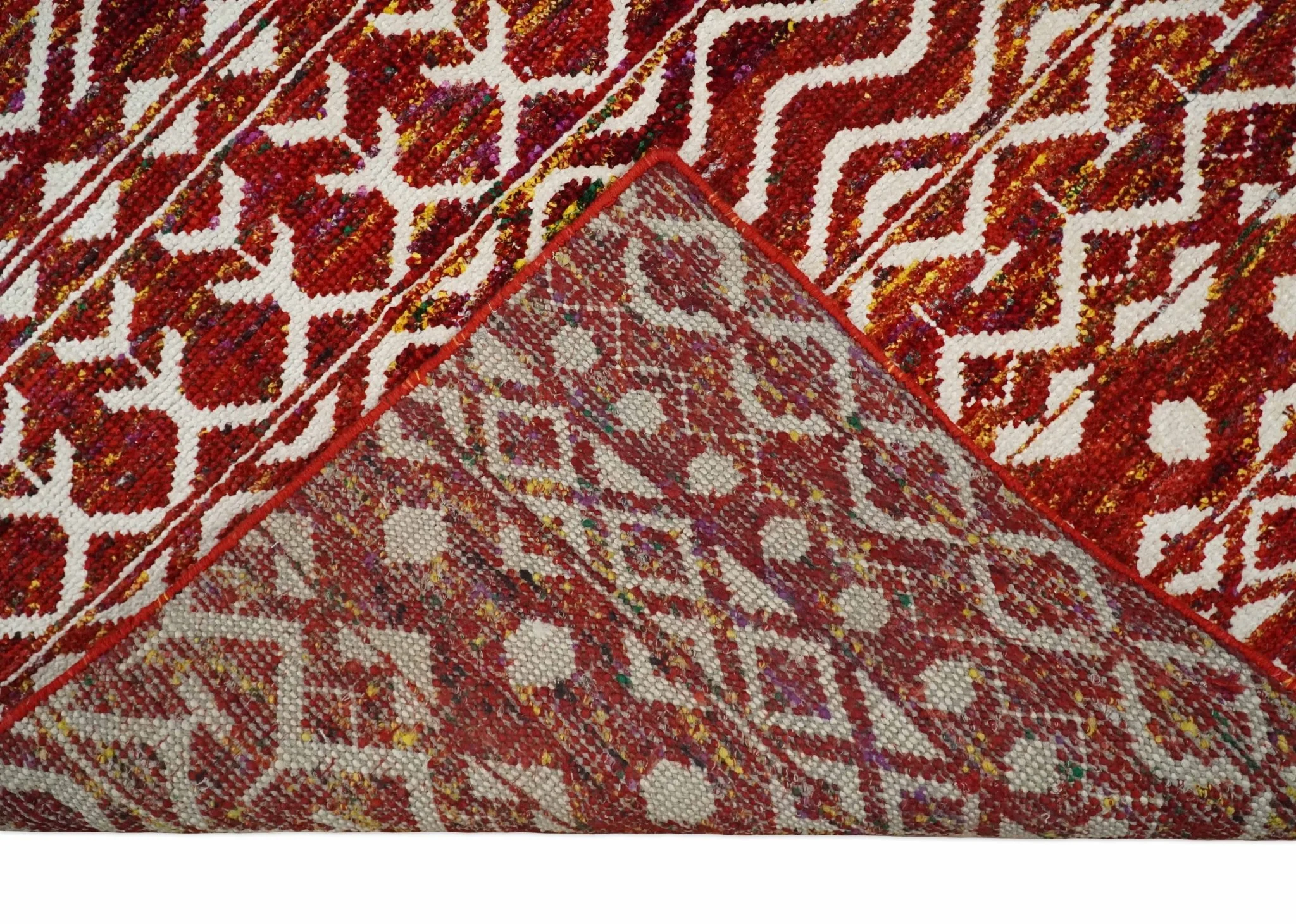 8x10 Hand Knotted Rust, Gold and White Modern Contemporary Southwestern Tribal Trellis Recycled Silk Area Rug | OP2 - Image 7