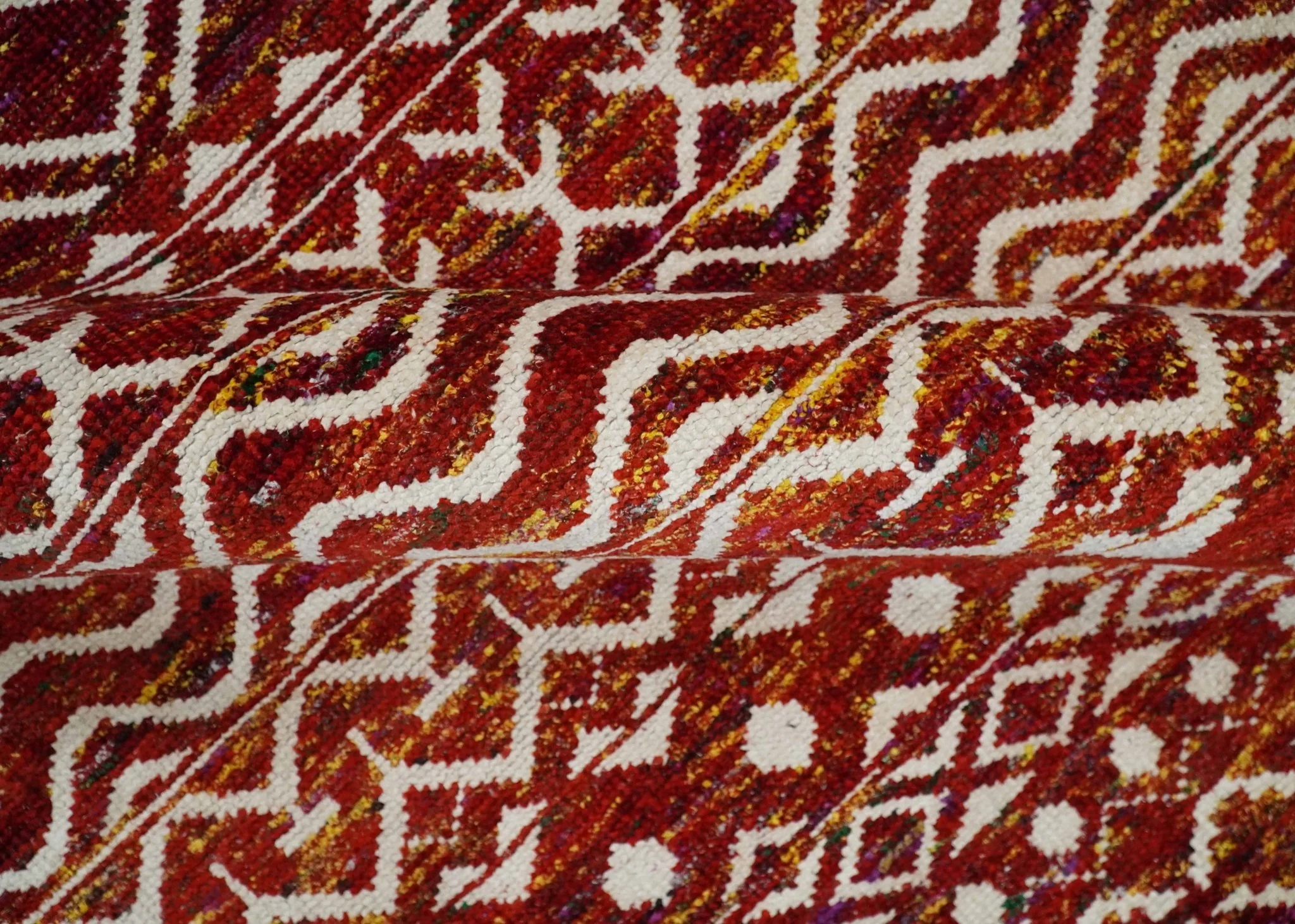 8x10 Hand Knotted Rust, Gold and White Modern Contemporary Southwestern Tribal Trellis Recycled Silk Area Rug | OP2 - Image 8