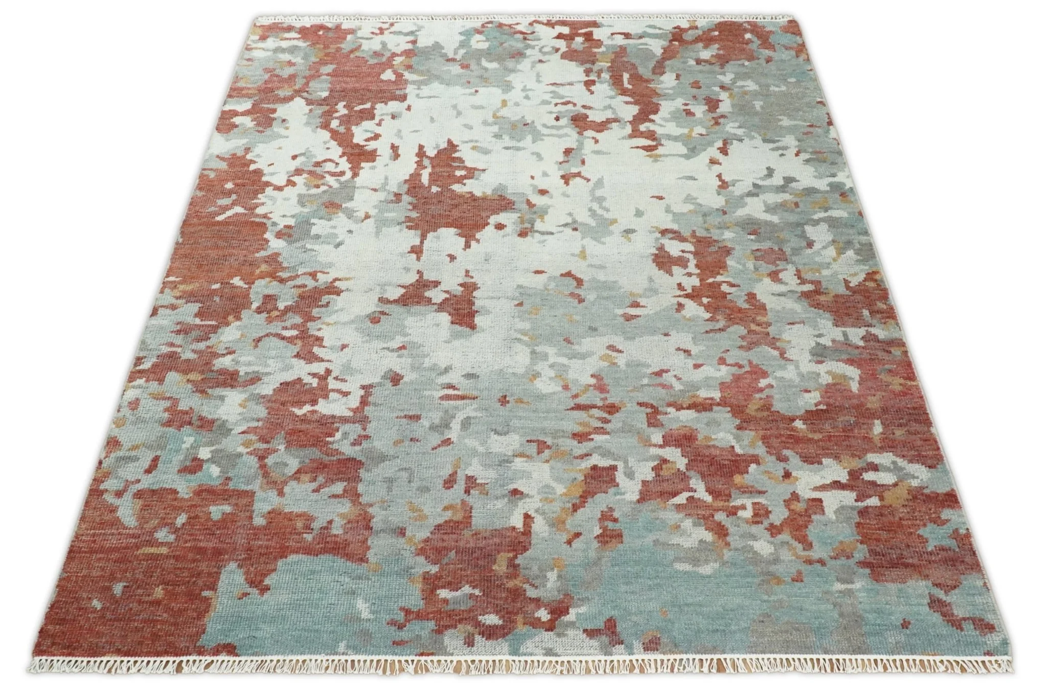 8x10 Hand Knotted Rust and Gray Modern Abstract Low Pile Contemporary Wool Rug | TRD2651 - Image 11