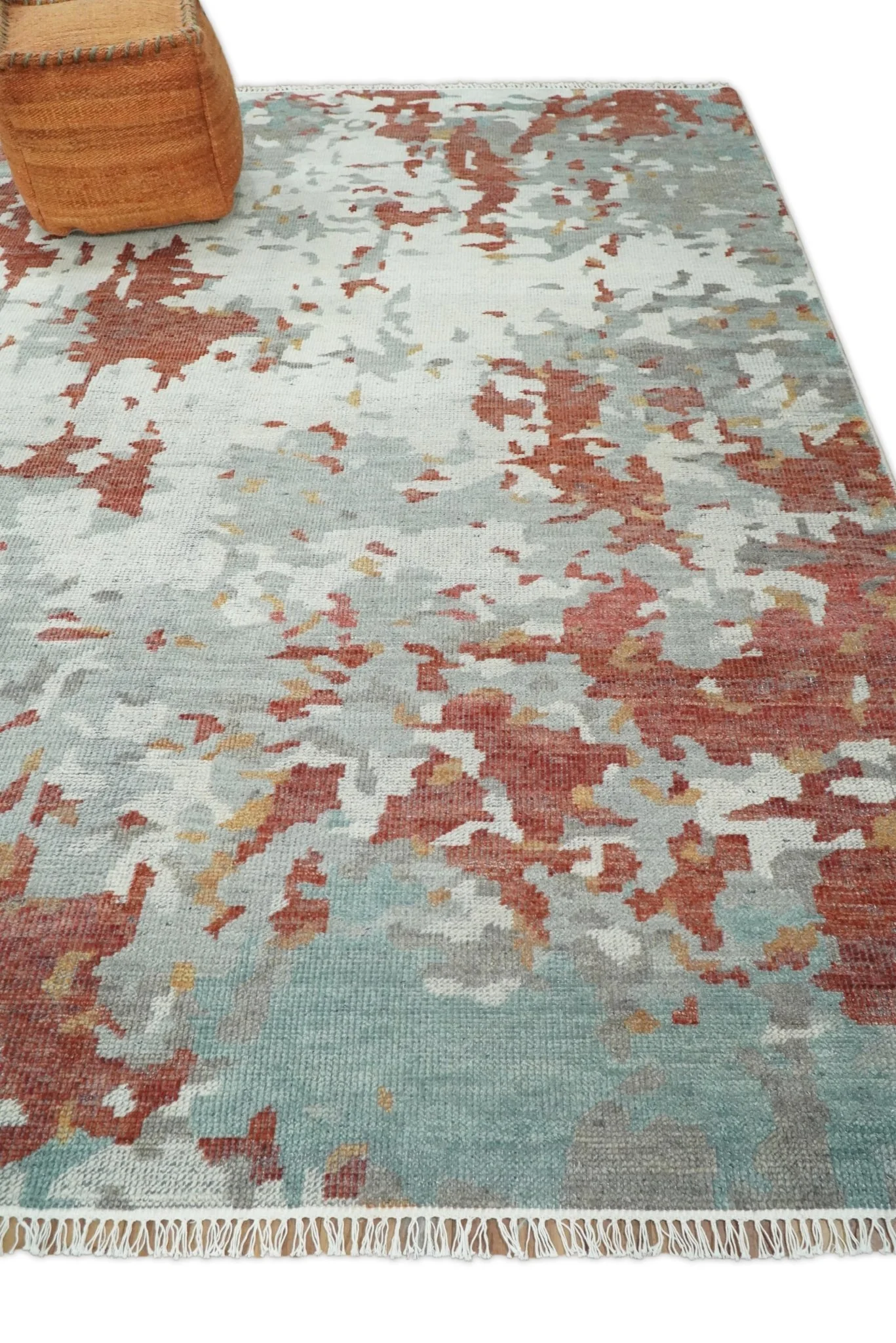 8x10 Hand Knotted Rust and Gray Modern Abstract Low Pile Contemporary Wool Rug | TRD2651 - Image 3