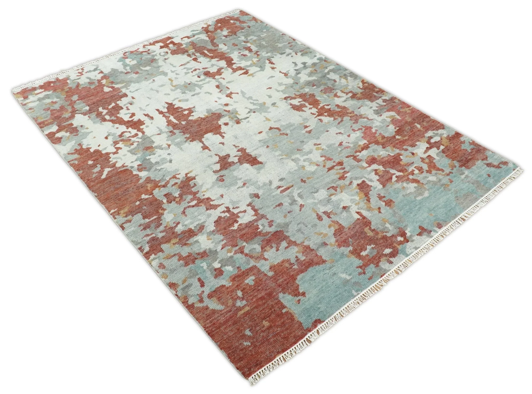 8x10 Hand Knotted Rust and Gray Modern Abstract Low Pile Contemporary Wool Rug | TRD2651 - Image 7