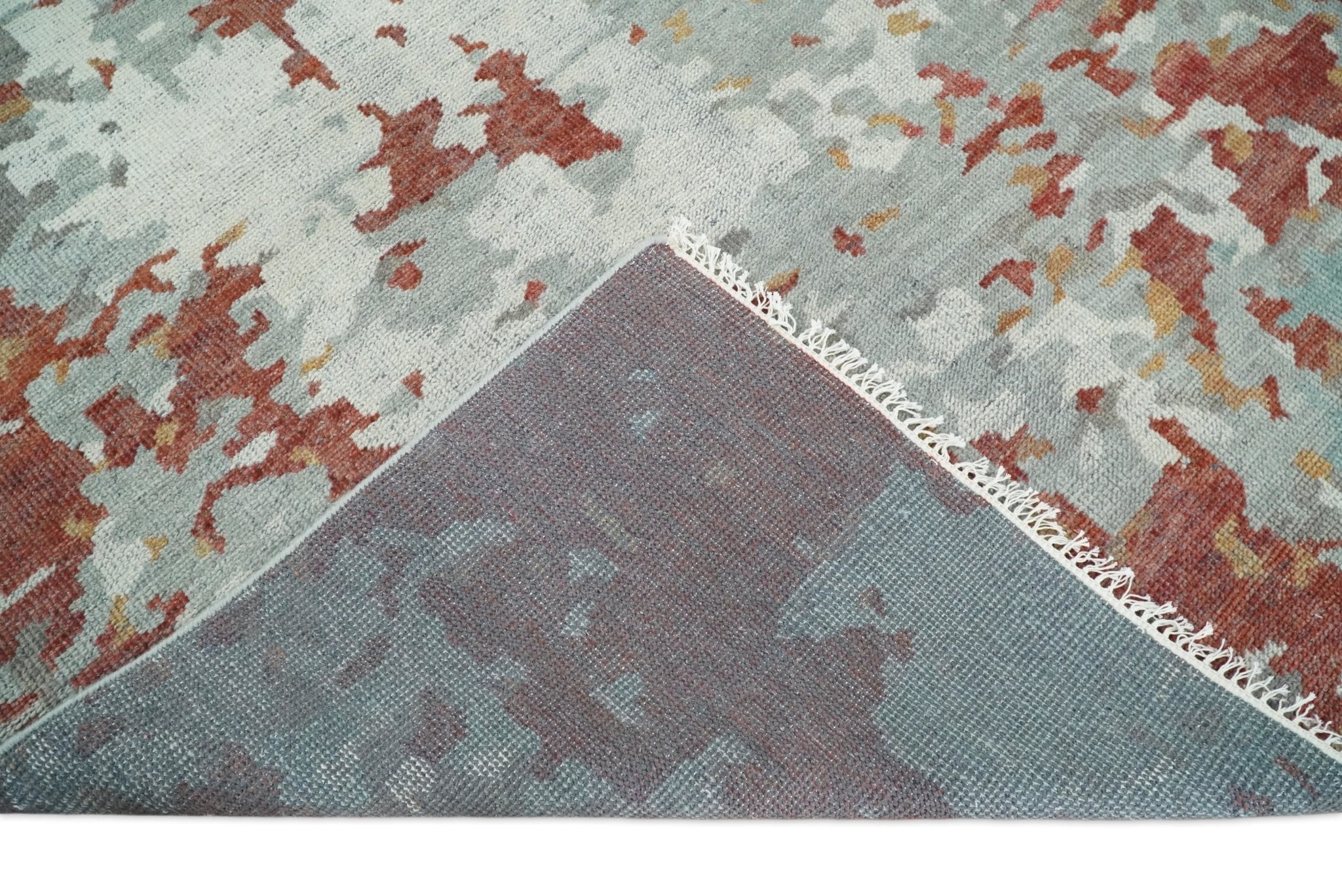 8x10 Hand Knotted Rust and Gray Modern Abstract Low Pile Contemporary Wool Rug | TRD2651 - Image 8