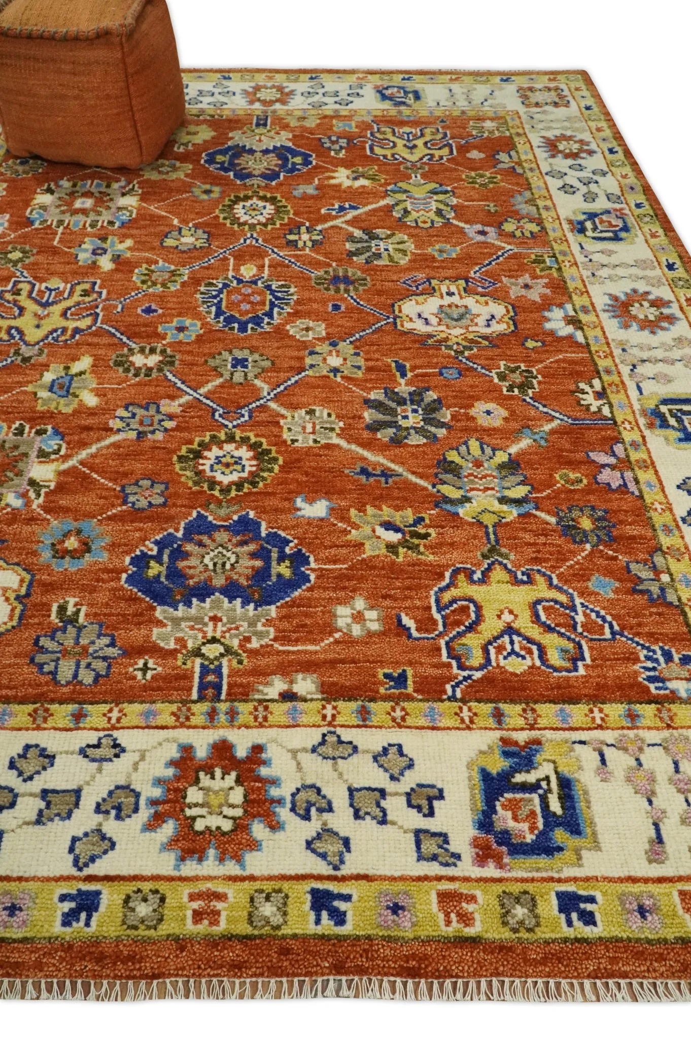 8x10 Hand Knotted Rust and Ivory Traditional Vintage Persian Oushak Antique Wool Rug | TRDCP658 - Image 3
