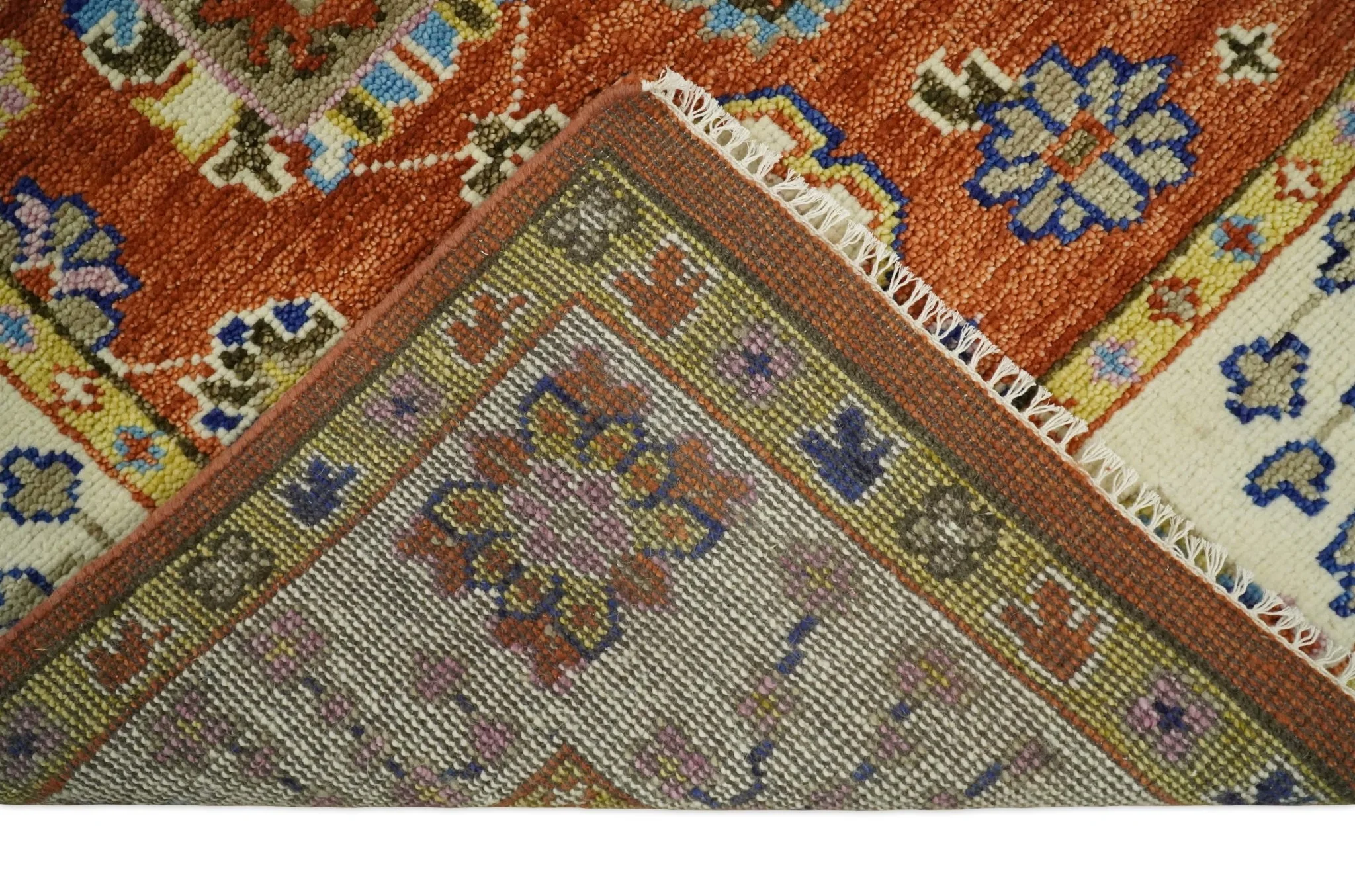 8x10 Hand Knotted Rust and Ivory Traditional Vintage Persian Oushak Antique Wool Rug | TRDCP658 - Image 6