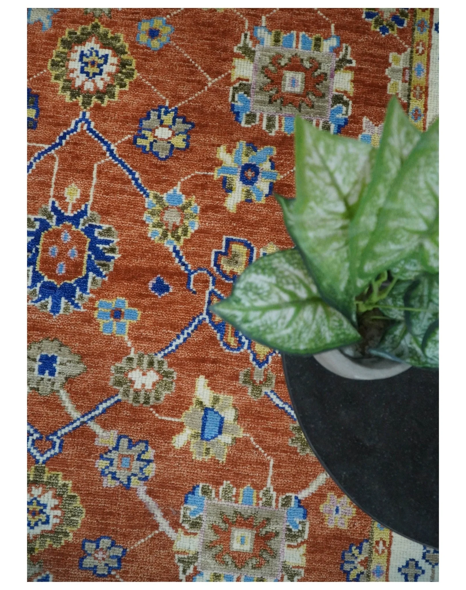 Rust, Ivory and Blue Hand Knotted Oriental Oushak Custom Made wool Area Rug - Image 12