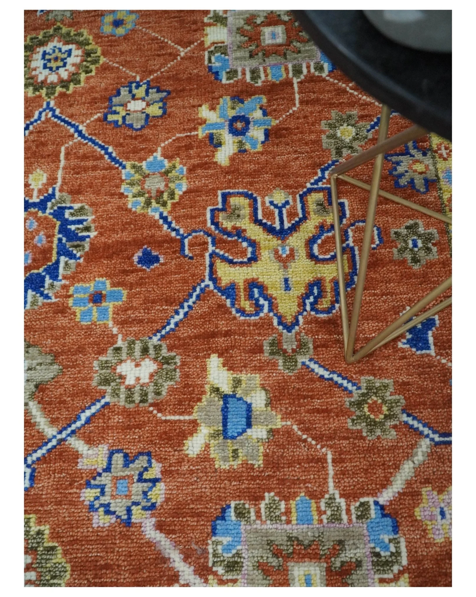 Rust, Ivory and Blue Hand Knotted Oriental Oushak Custom Made wool Area Rug - Image 2