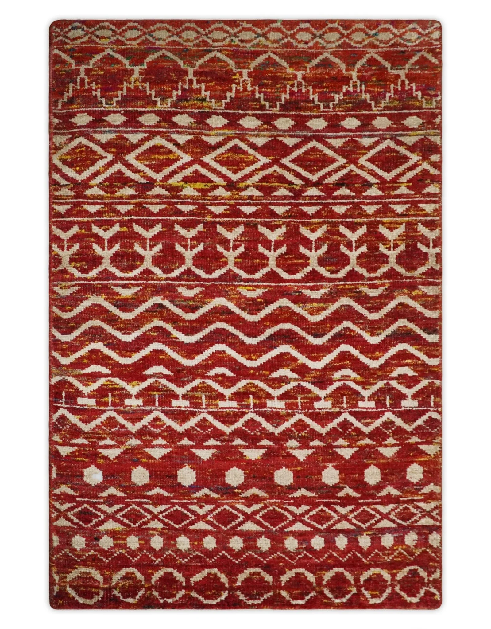 4x6 and 8x10 Hand Knotted Rust, Gold and White Modern Contemporary Southwestern Tribal Trellis Recycled Silk Area Rug | OP5 - Image 13