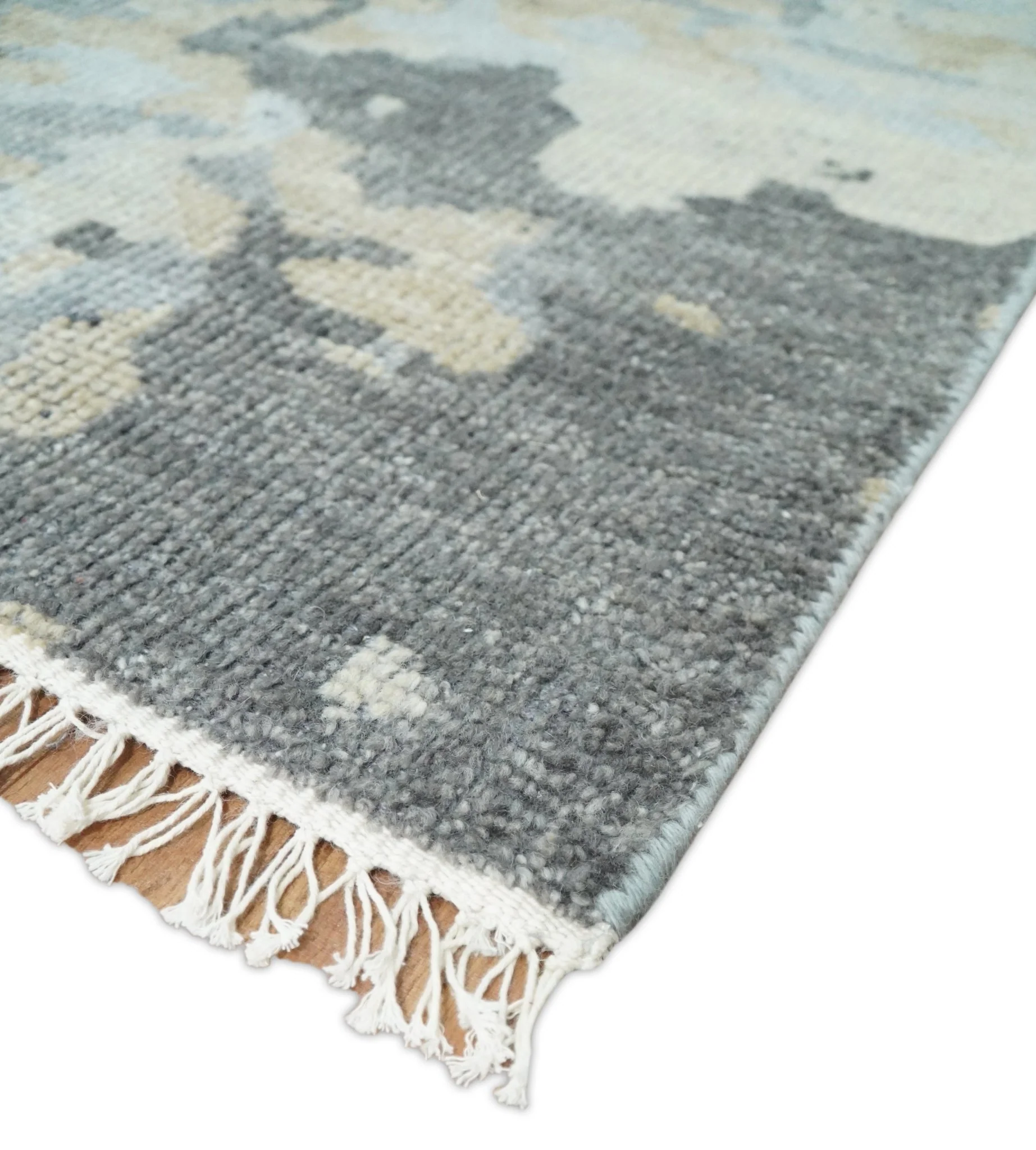 8x10 Hand Knotted Silver and Beige Modern Abstract Low Pile Contemporary Wool Rug | TRD2652 - Image 5