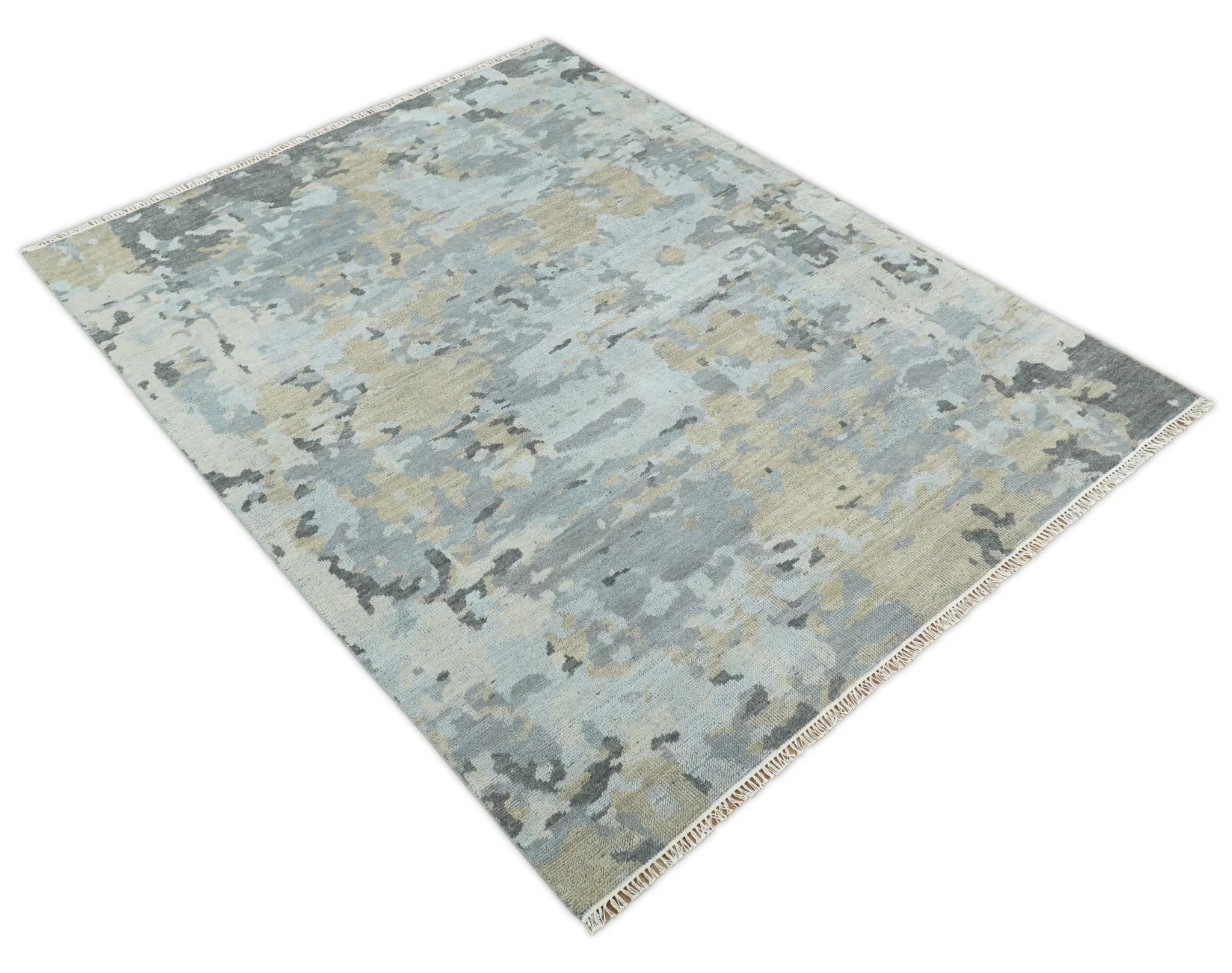 8x10 Hand Knotted Silver and Beige Modern Abstract Low Pile Contemporary Wool Rug | TRD2652 - Image 7