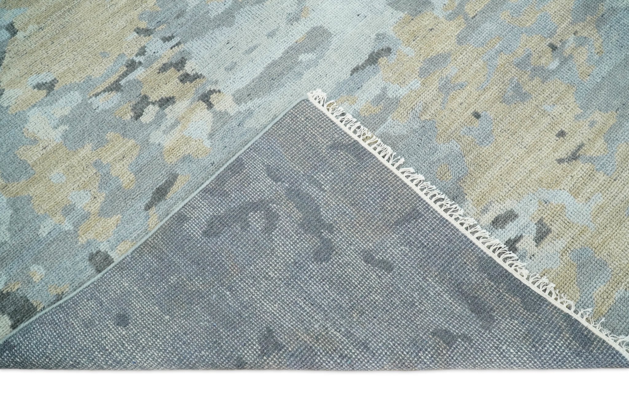 8x10 Hand Knotted Silver and Beige Modern Abstract Low Pile Contemporary Wool Rug | TRD2652 - Image 8