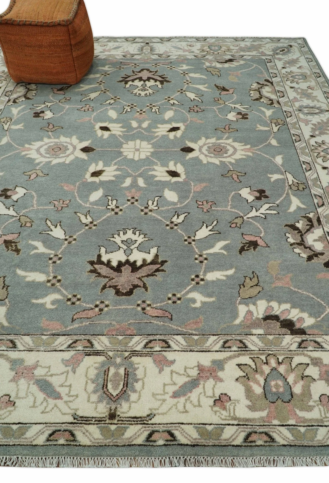 8x10 Hand Knotted Silver and Beige Traditional Persian Oushak Wool Rug | TRDCP760810 - Image 11