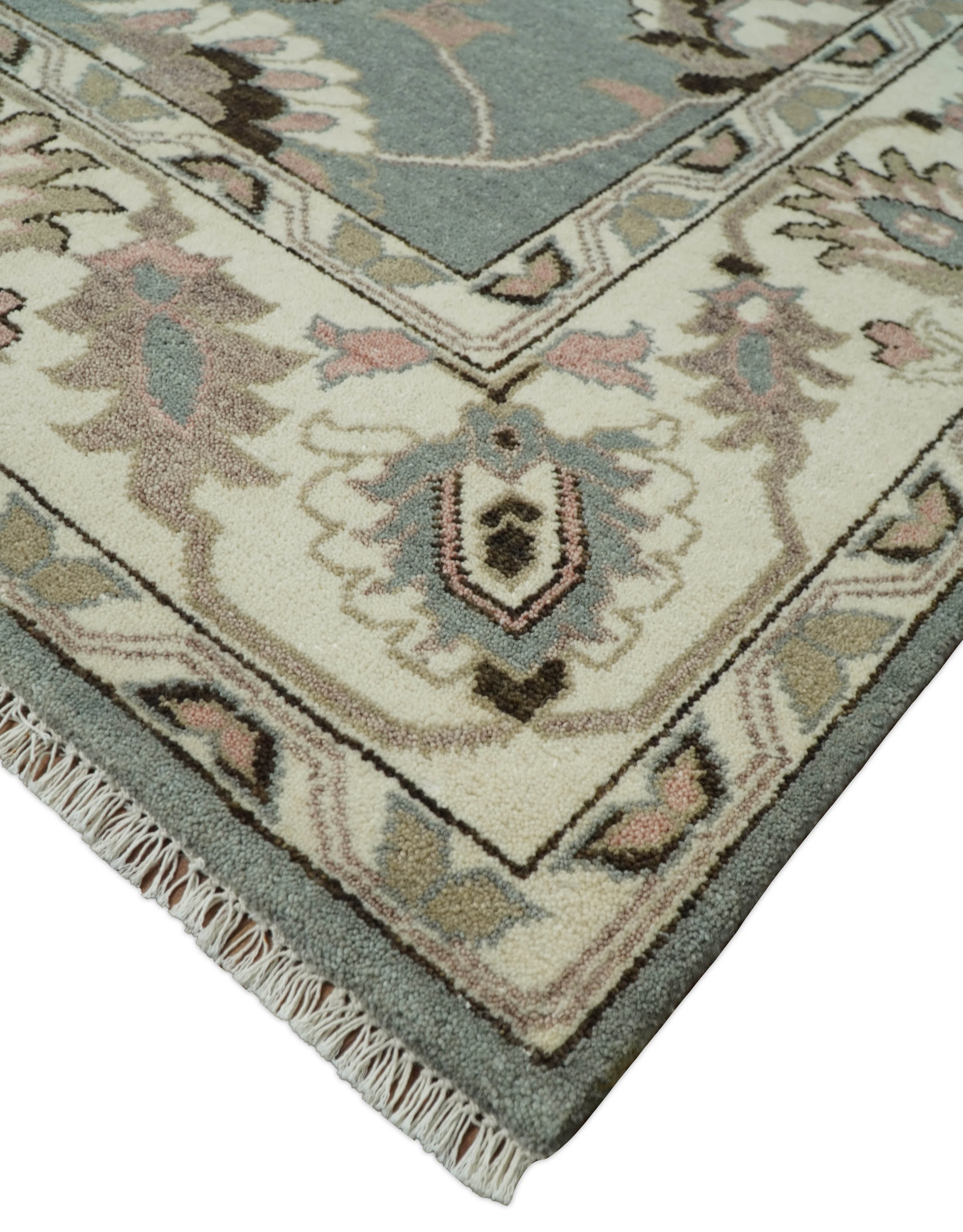 8x10 Hand Knotted Silver and Beige Traditional Persian Oushak Wool Rug | TRDCP760810 - Image 12