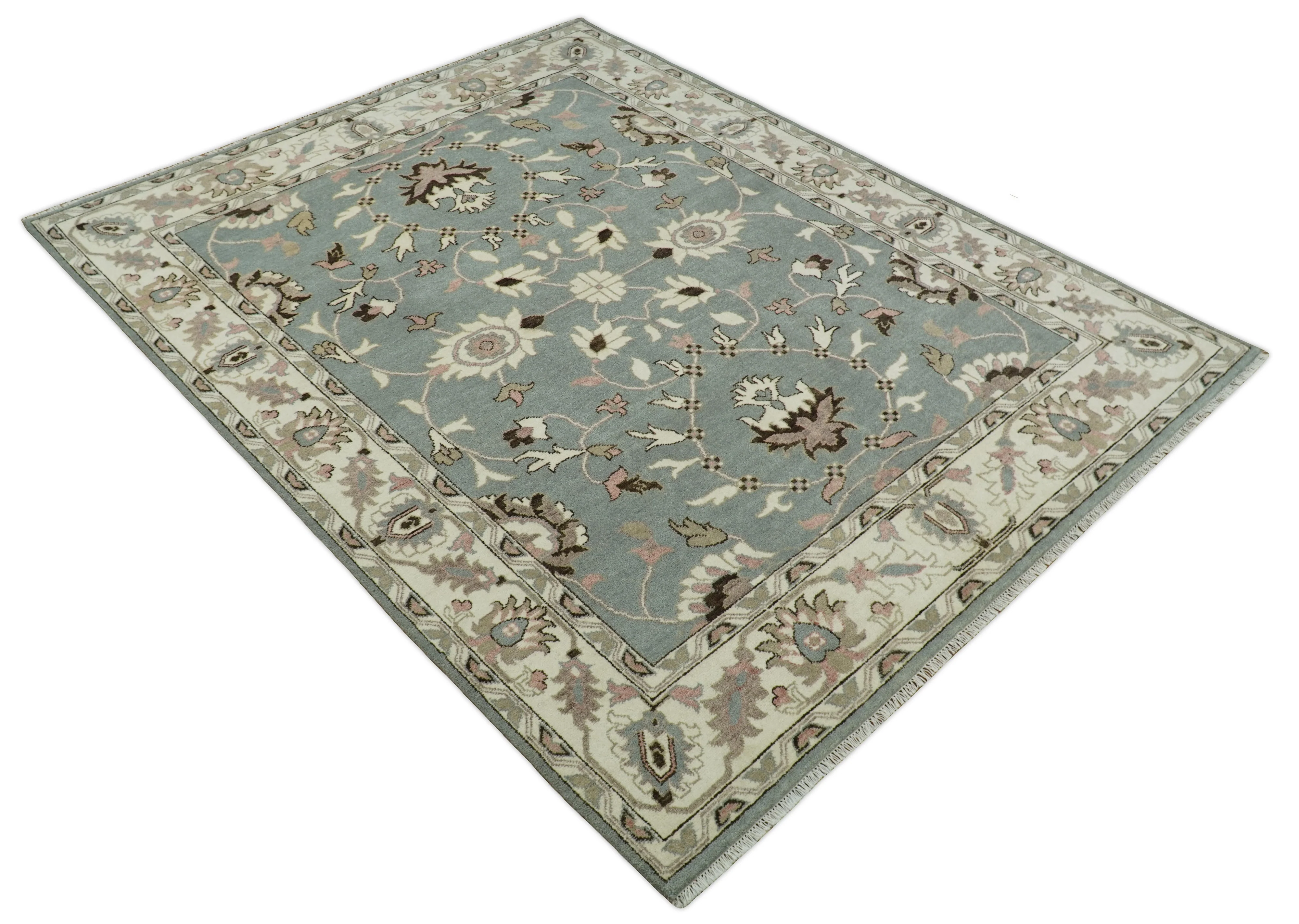 8x10 Hand Knotted Silver and Beige Traditional Persian Oushak Wool Rug | TRDCP760810 - Image 3