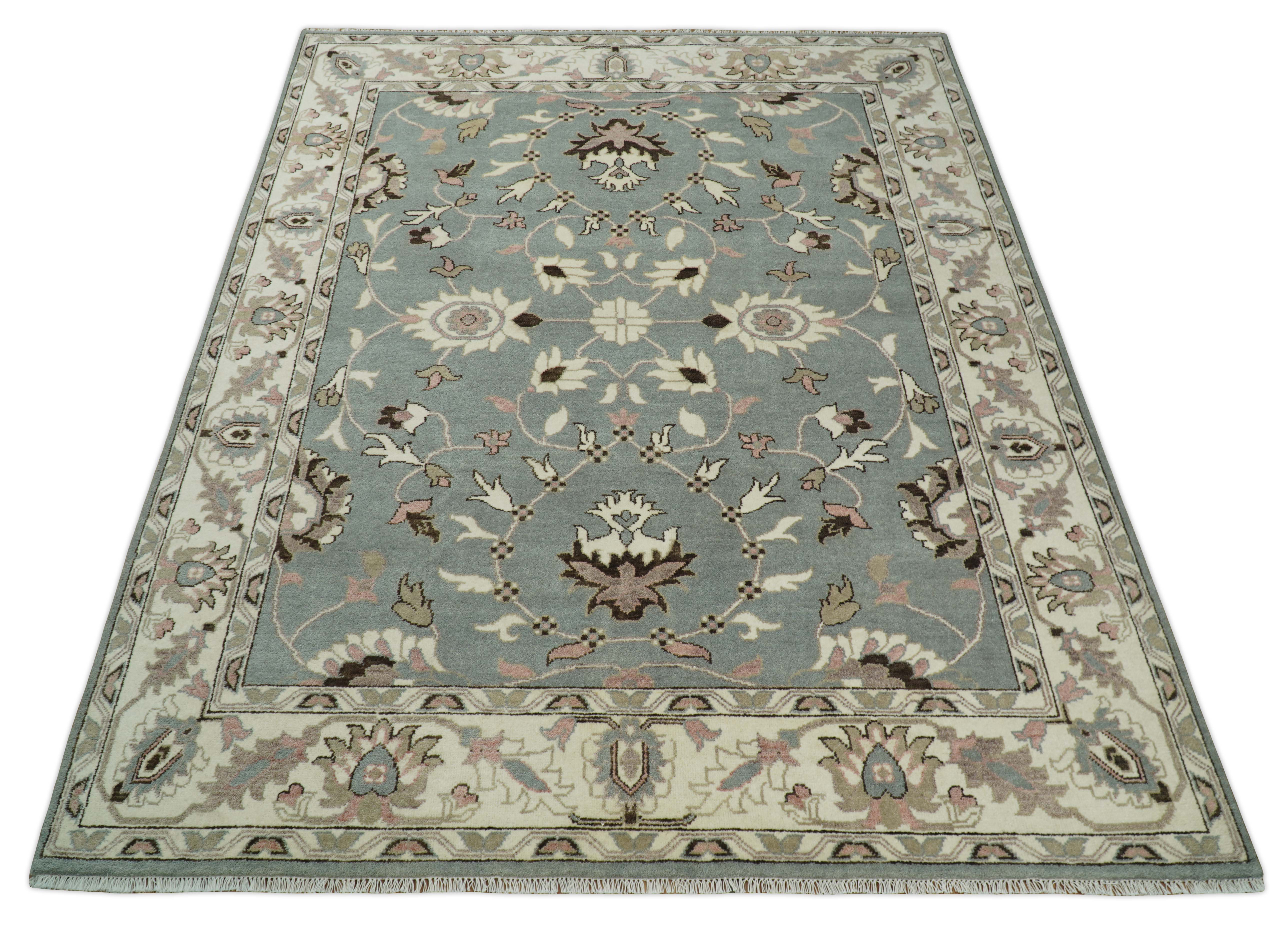 8x10 Hand Knotted Silver and Beige Traditional Persian Oushak Wool Rug | TRDCP760810 - Image 4