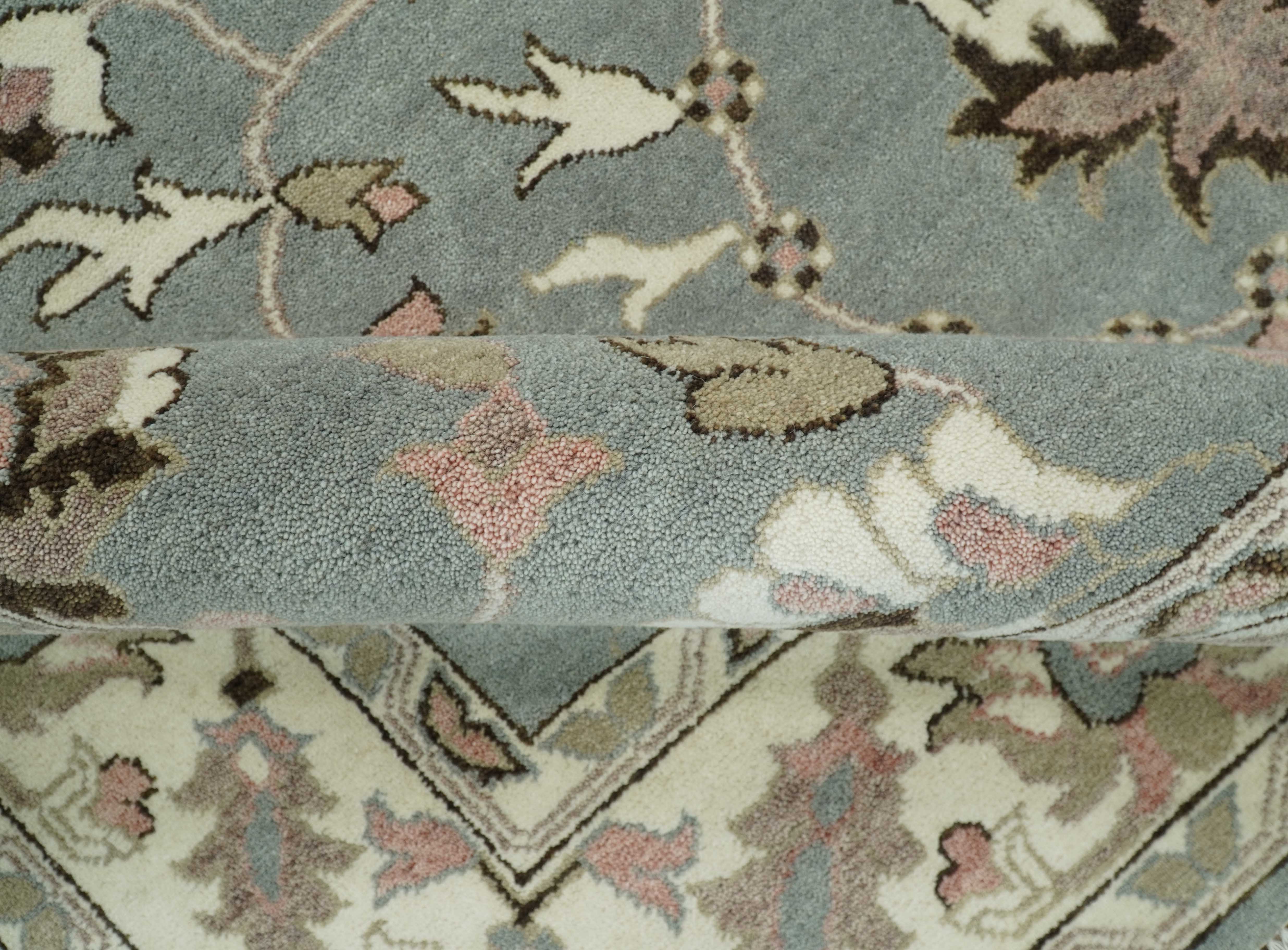 8x10 Hand Knotted Silver and Beige Traditional Persian Oushak Wool Rug | TRDCP760810 - Image 9