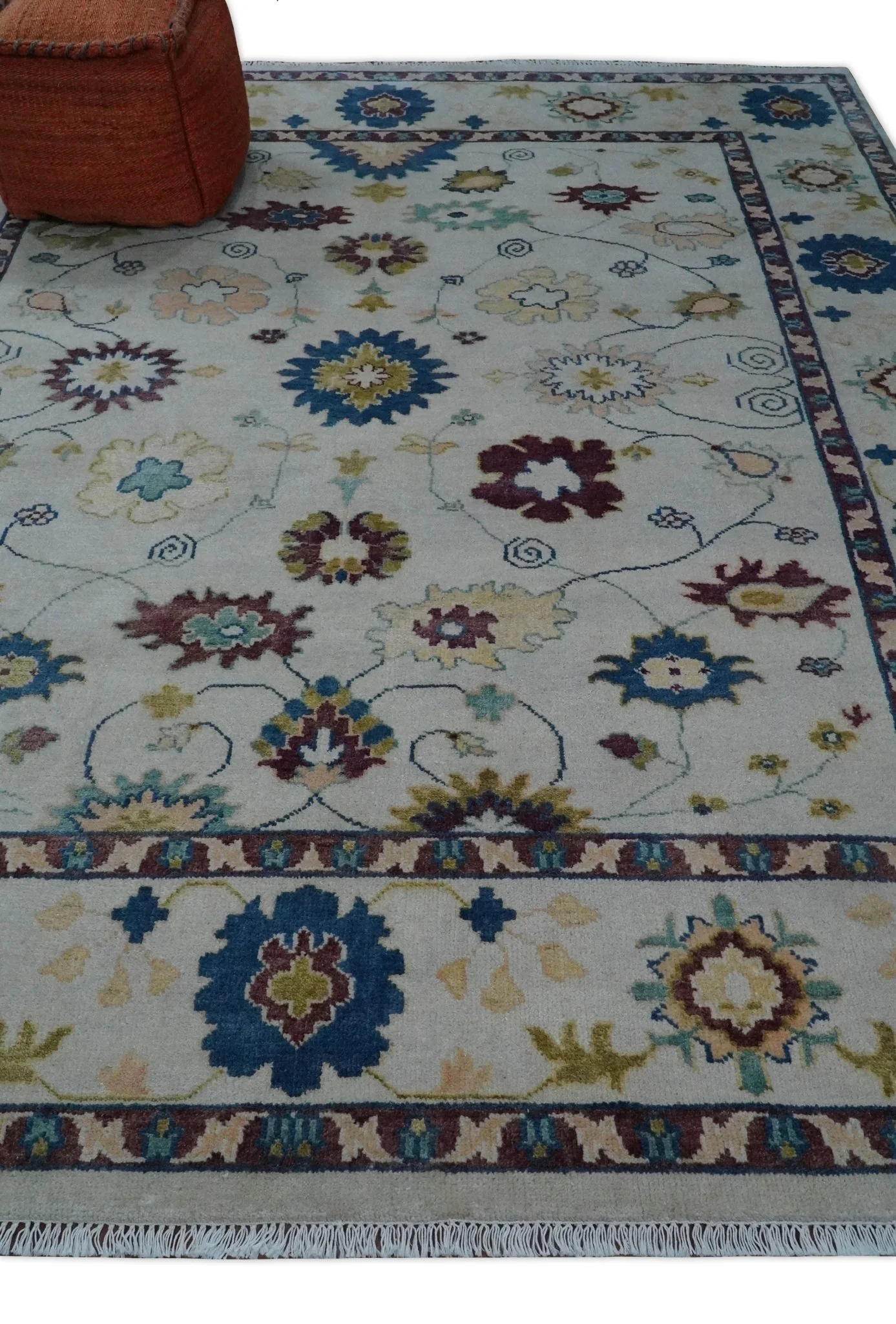 8x10 Hand Knotted Silver and Brown Traditional Vintage Persian Style Antique Wool Rug | TRDCP759810 - Image 3